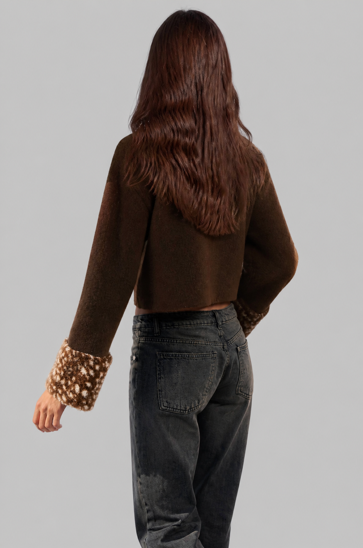Cropped Cardigan with Faux Fur Collar and Cuffs Audrey Calvero