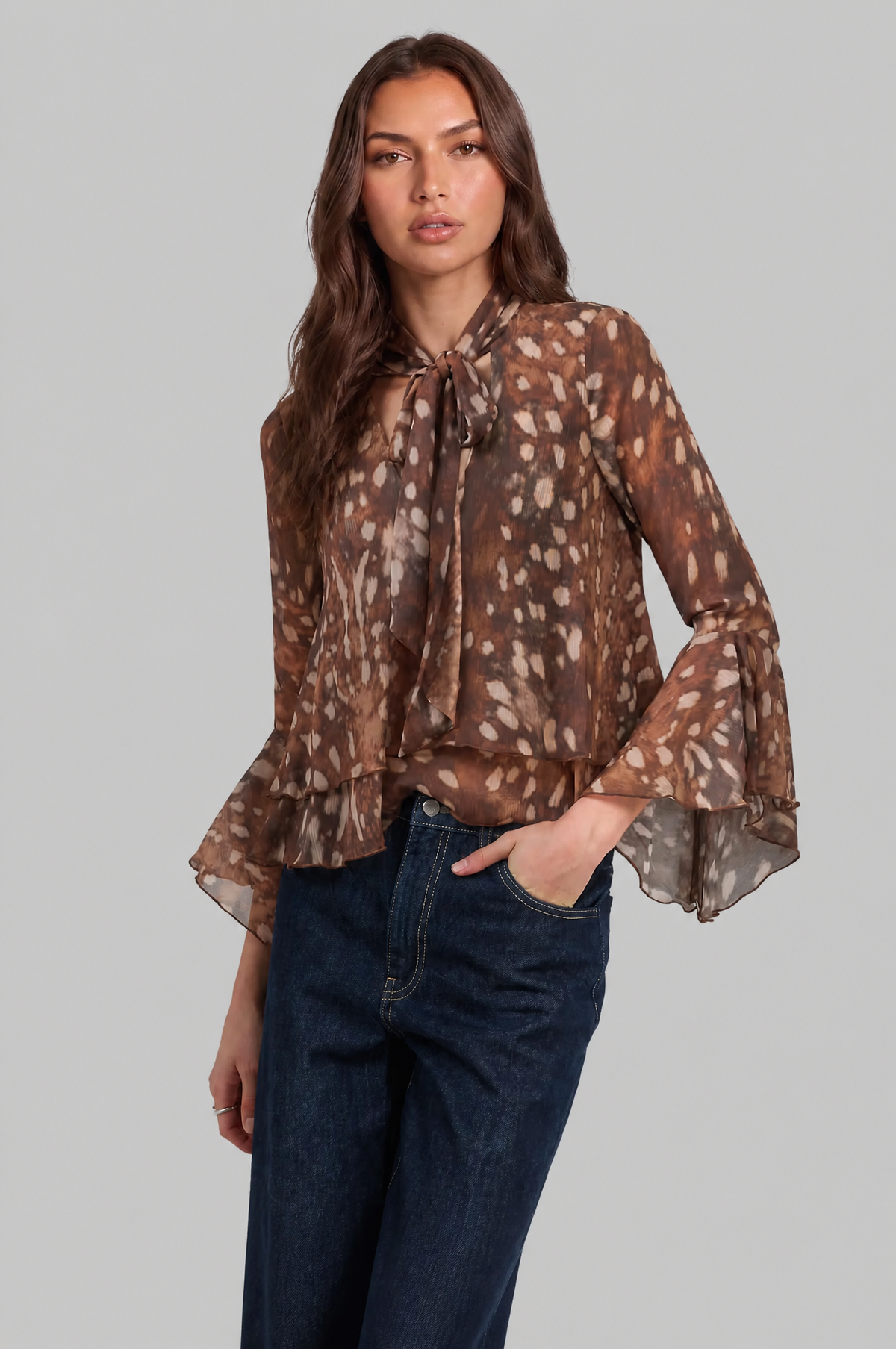 Bambi Neck Blouse with Flared Sleeves Audrey Calvero