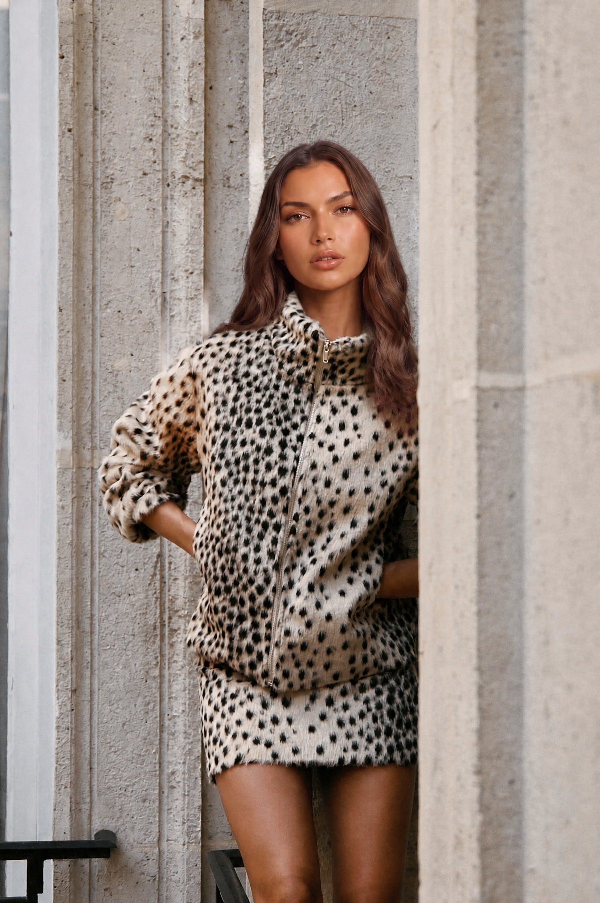 Leopard Print Faux Fur Jacket Audrey Calvero