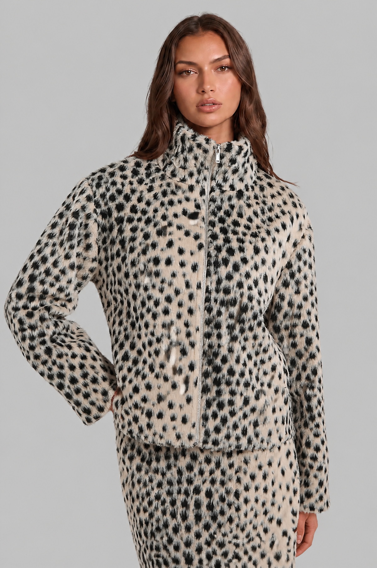 Leopard Print Faux Fur Jacket Audrey Calvero