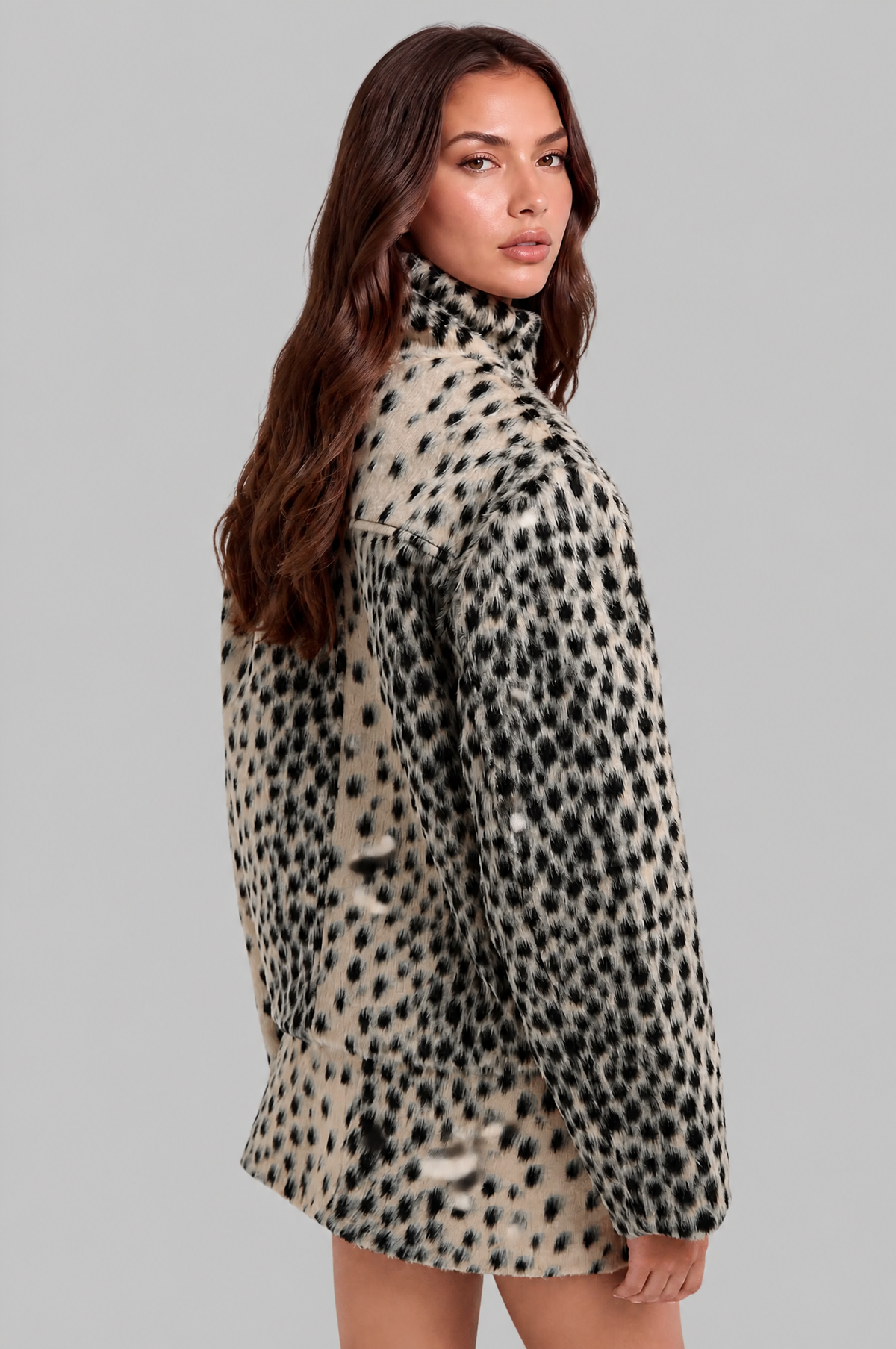 Leopard Print Faux Fur Jacket Audrey Calvero