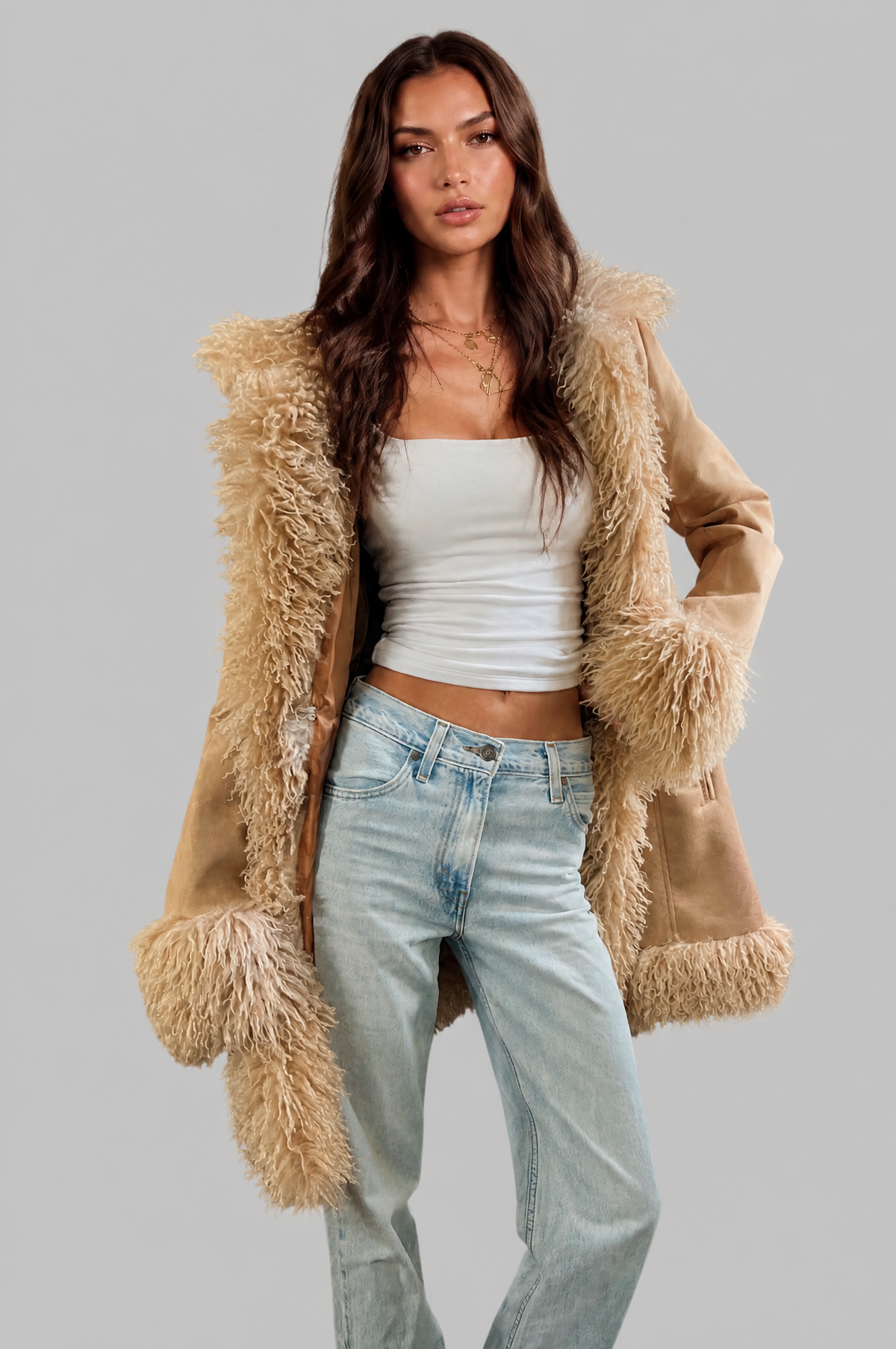 Poppy Faux Fur Trim Coat Audrey Calvero