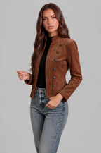 Military Button Suede Jacket Audrey Calvero