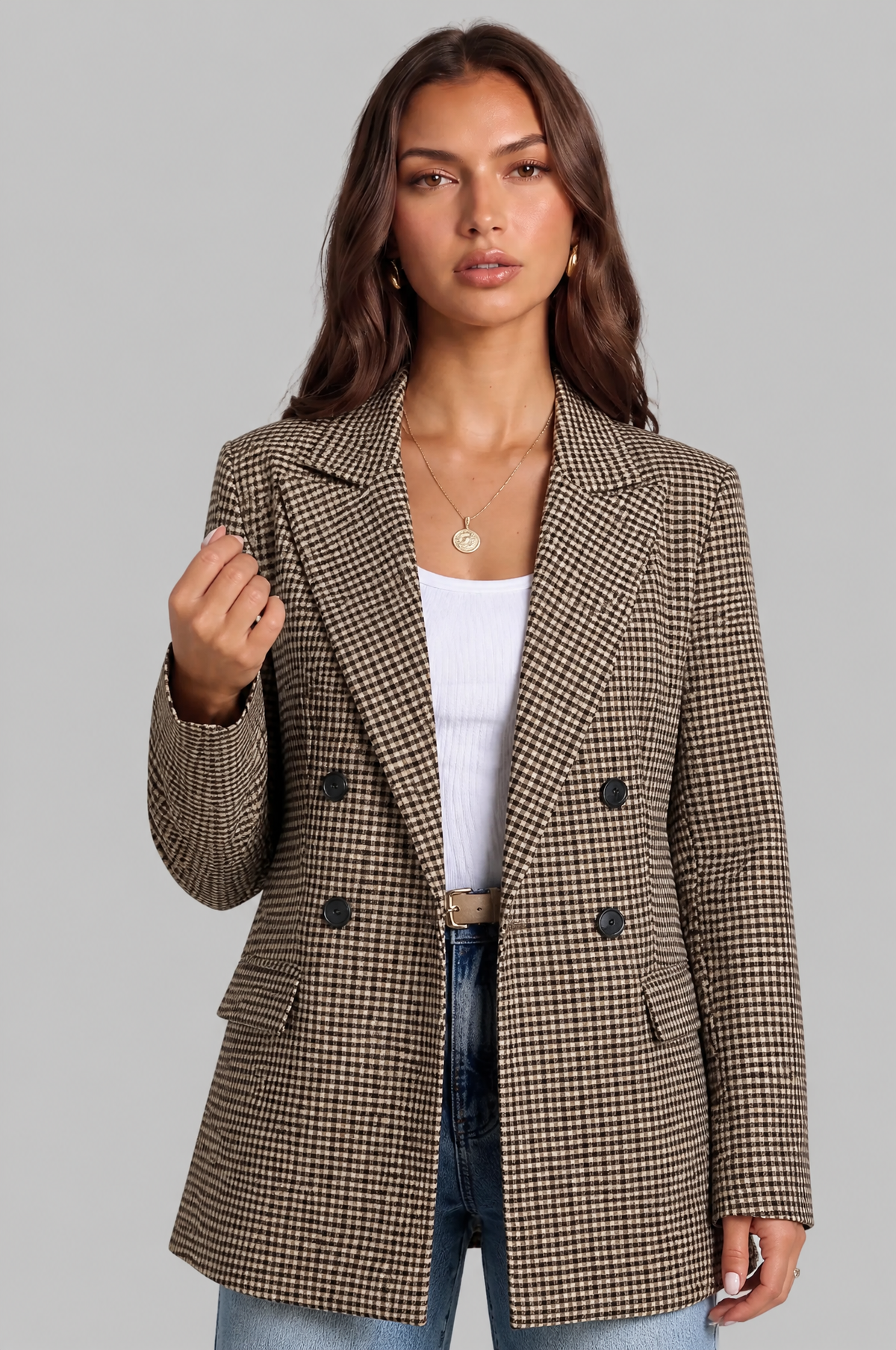 Houndstooth Double Breasted Blazer Audrey Calvero