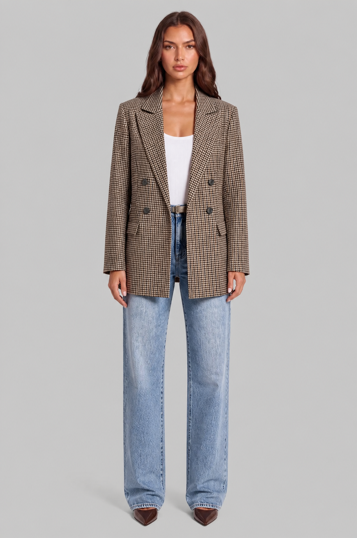 Houndstooth Double Breasted Blazer Audrey Calvero