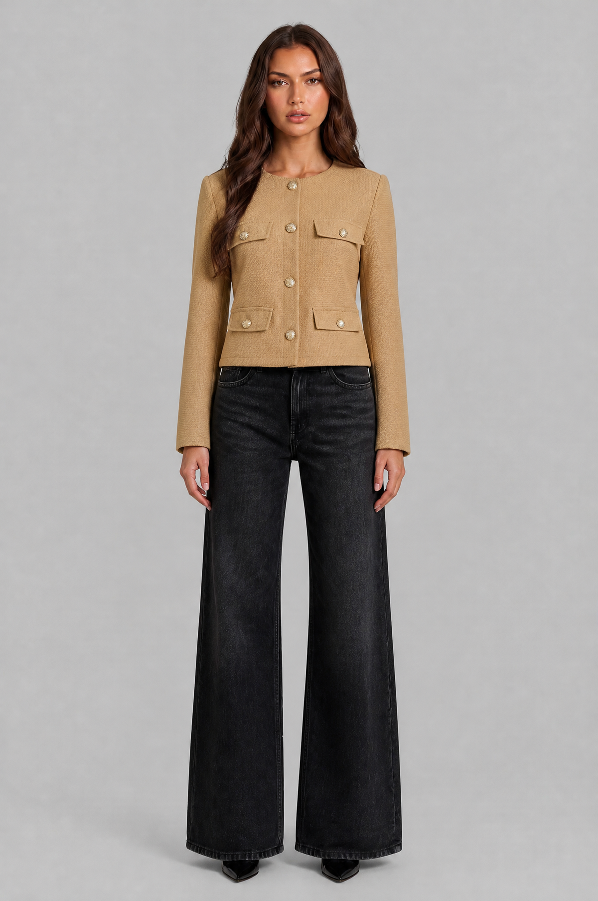 Collarless Cropped Jacket Audrey Calvero