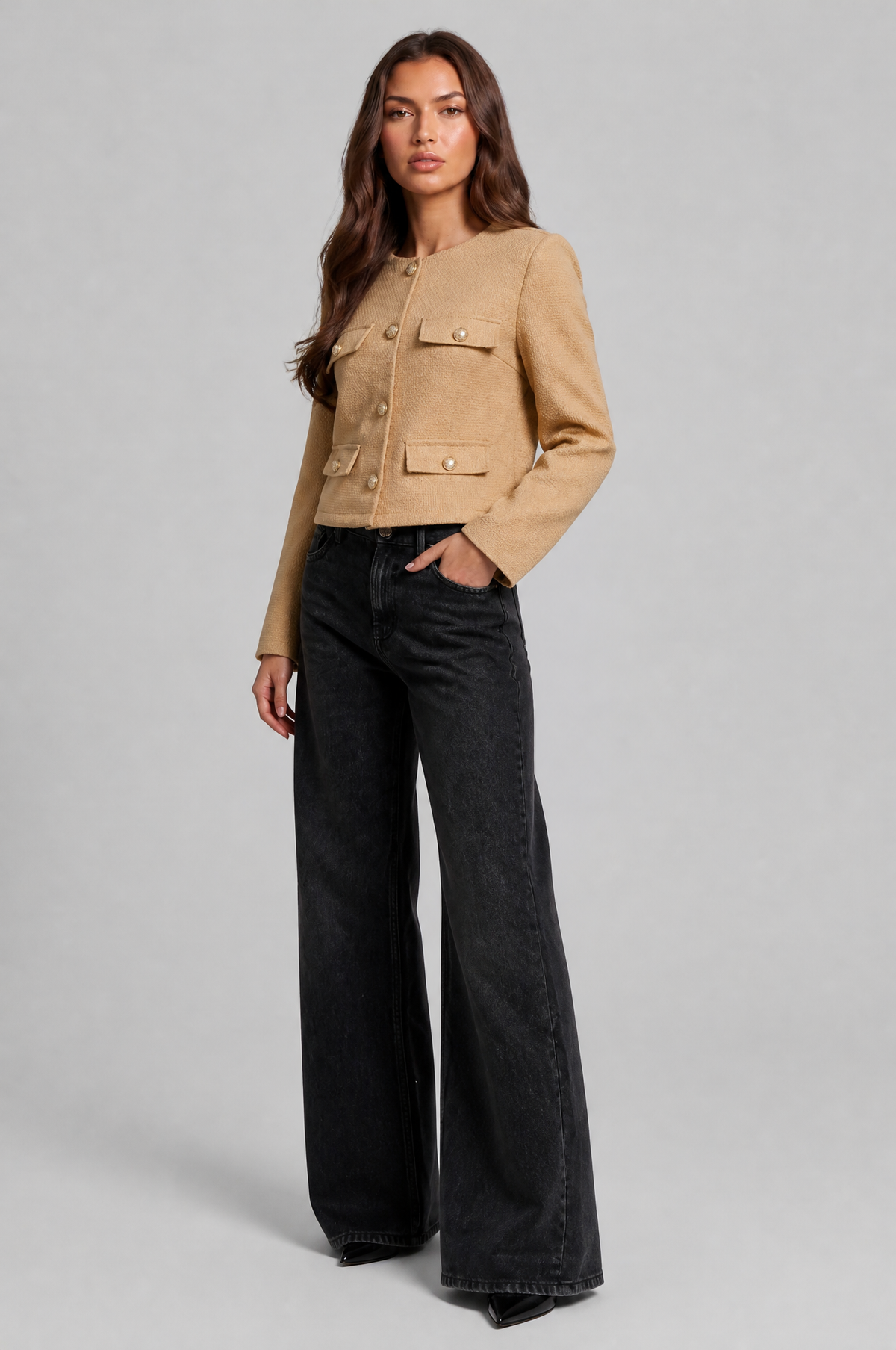 Collarless Cropped Jacket Audrey Calvero