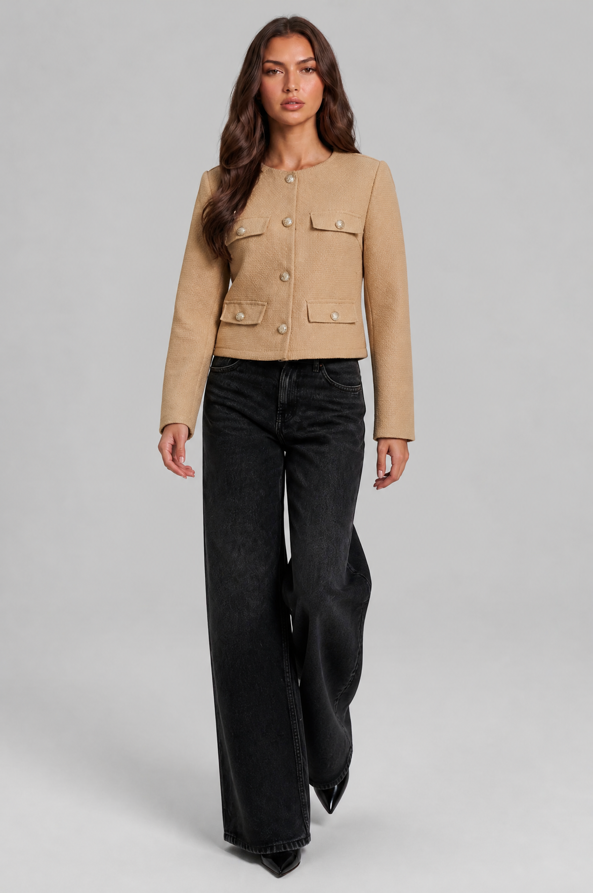 Collarless Cropped Jacket Audrey Calvero