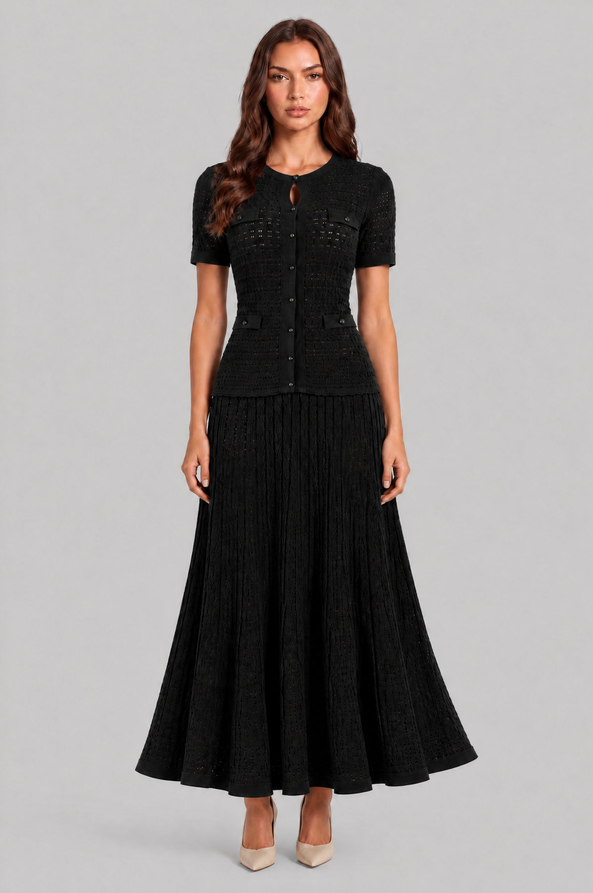 Knitted Button Front Maxi Dress Audrey Calvero