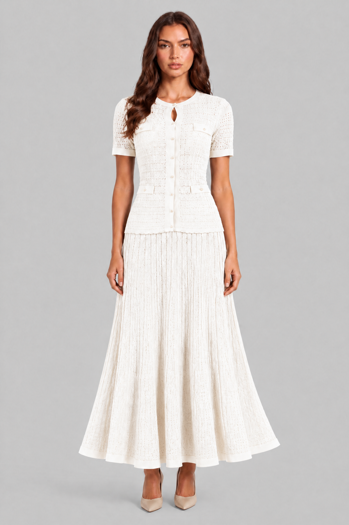 Knitted Button Front Maxi Dress Audrey Calvero