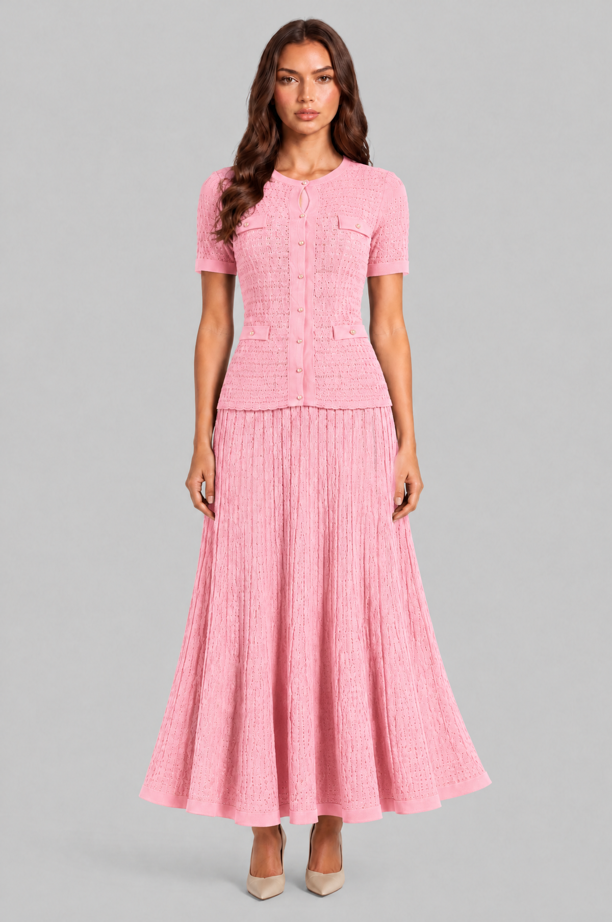 Knitted Button Front Maxi Dress Audrey Calvero