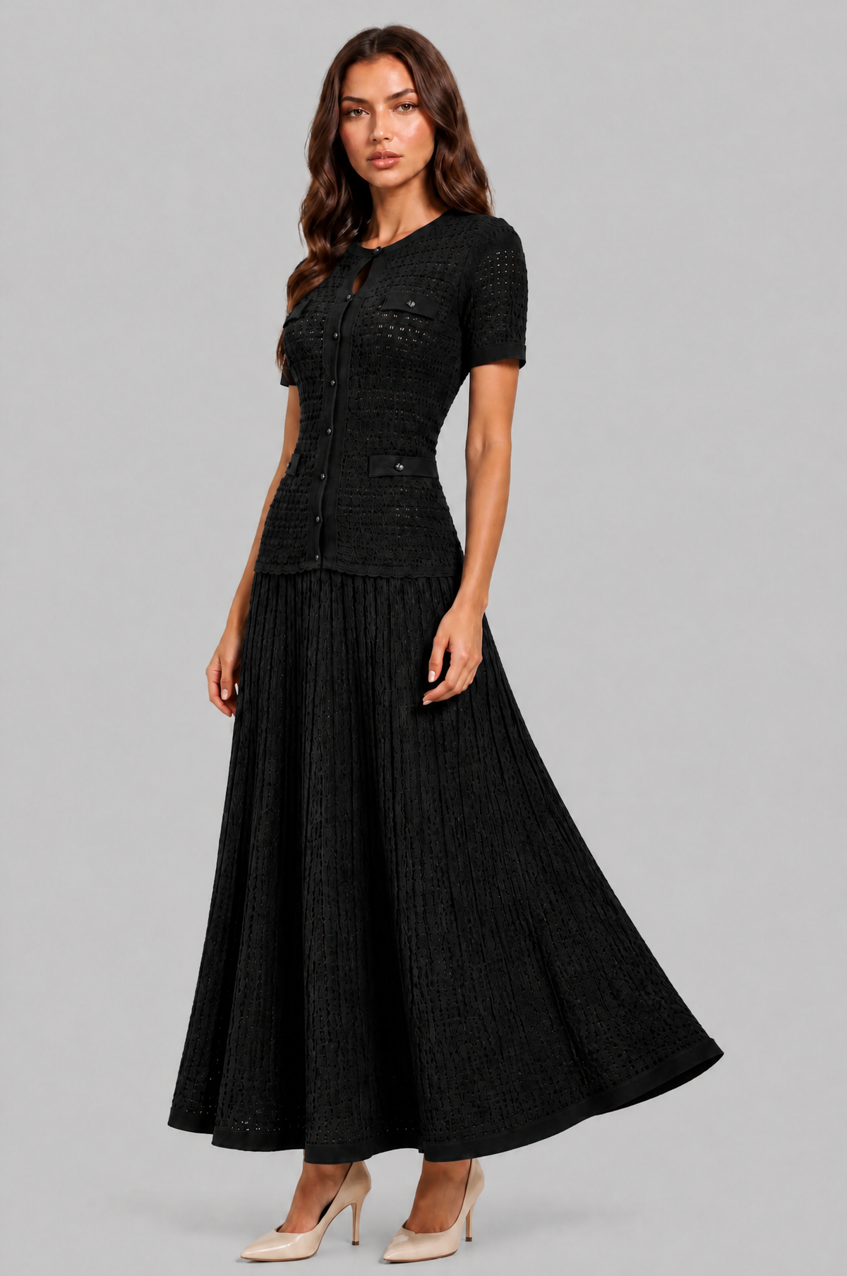 Knitted Button Front Maxi Dress Audrey Calvero