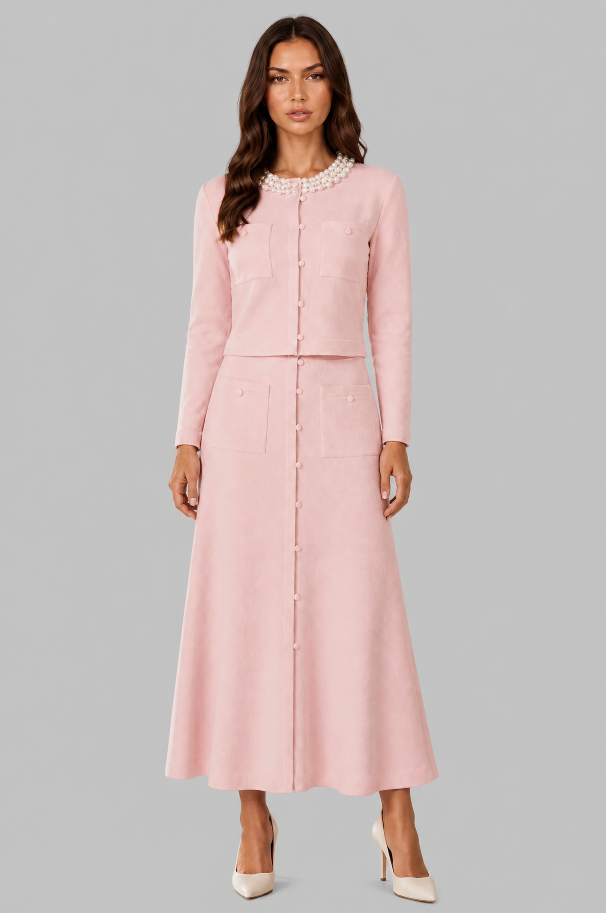 Pearl Collar Midi Co Ord Set Audrey Calvero