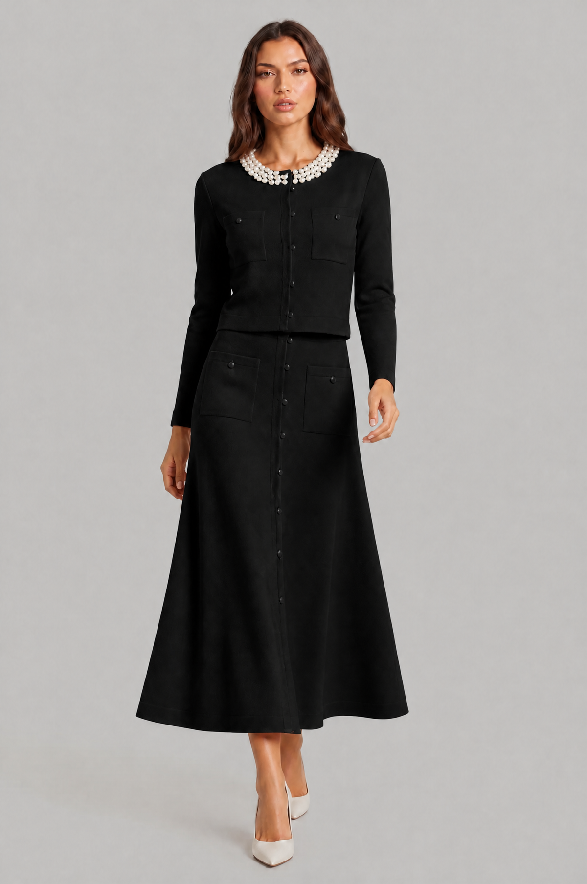 Pearl Collar Midi Co Ord Set Audrey Calvero