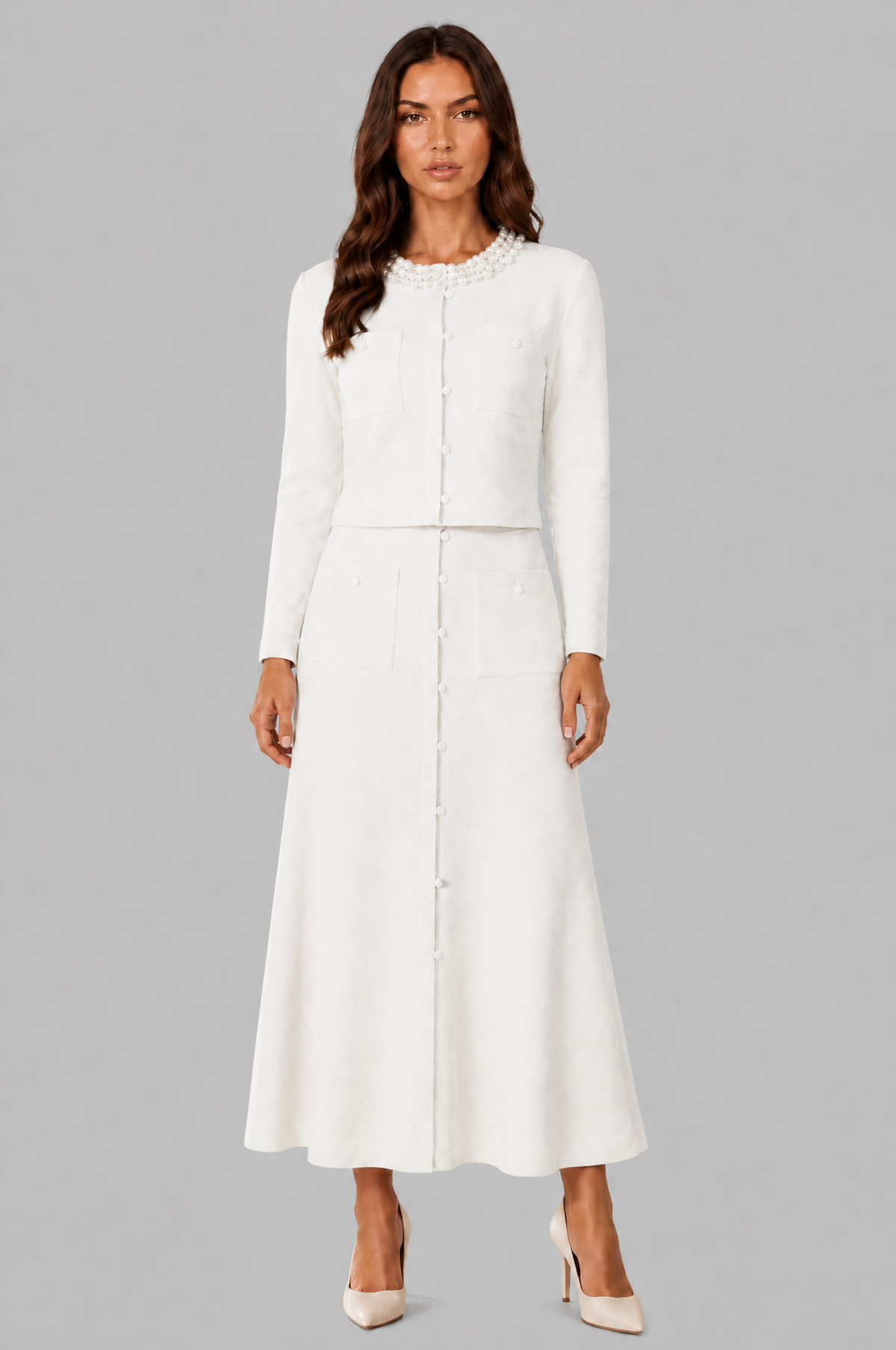 Pearl Collar Midi Co Ord Set Audrey Calvero