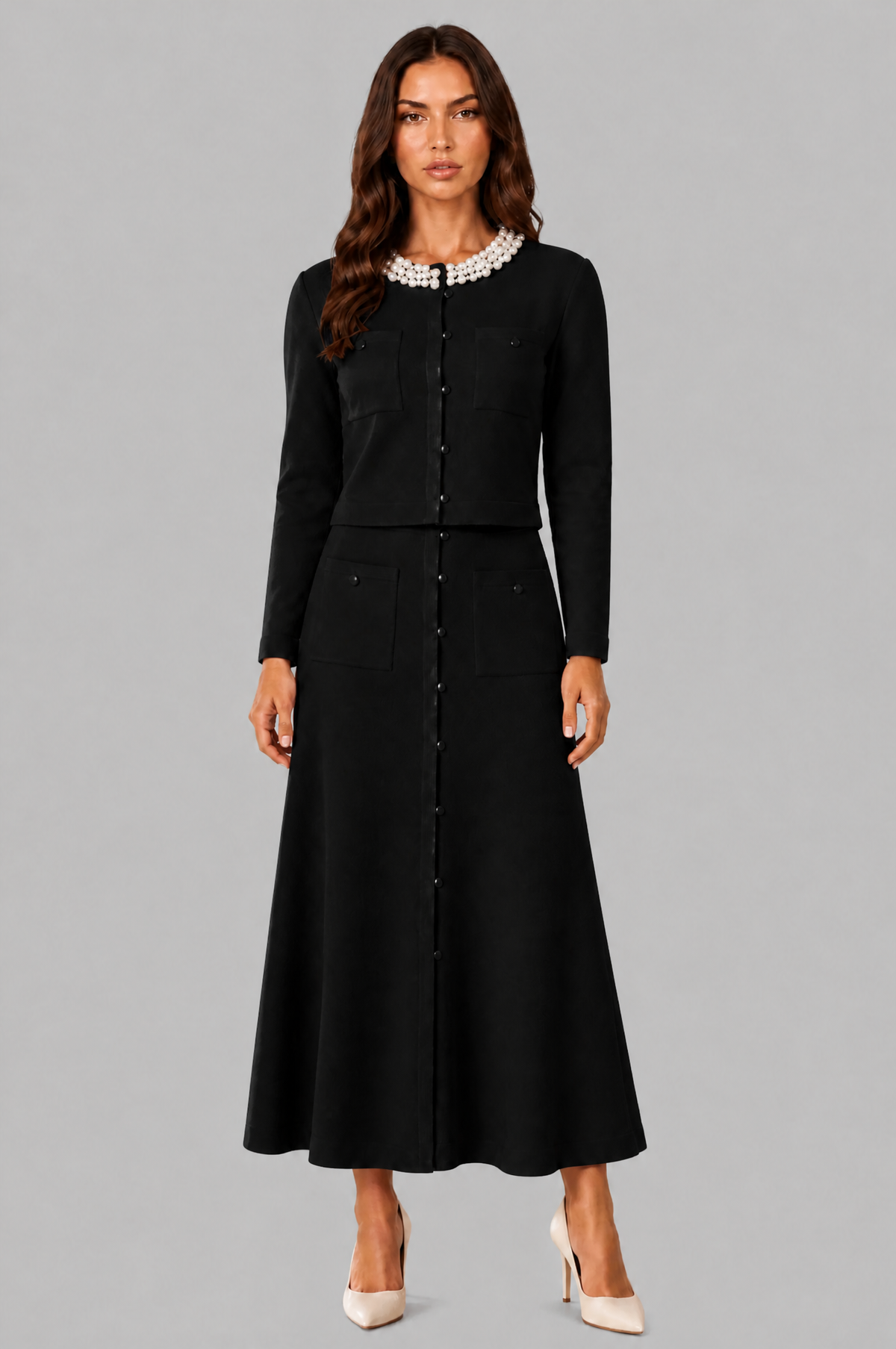 Pearl Collar Midi Co Ord Set Audrey Calvero