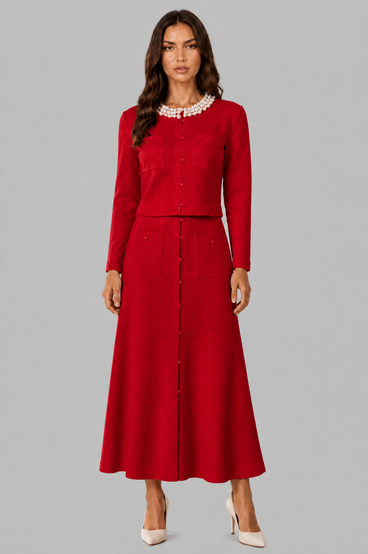 Pearl Collar Midi Co Ord Set Audrey Calvero