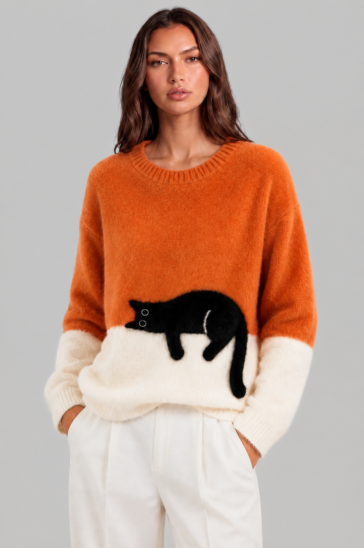 Oversized Fluffy Knit Cat Jumper Women Audrey Calvero