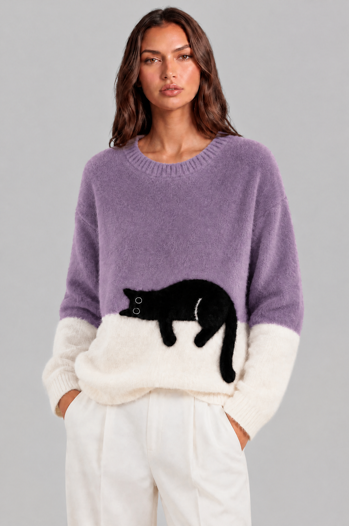 Oversized Fluffy Knit Cat Jumper Women Audrey Calvero