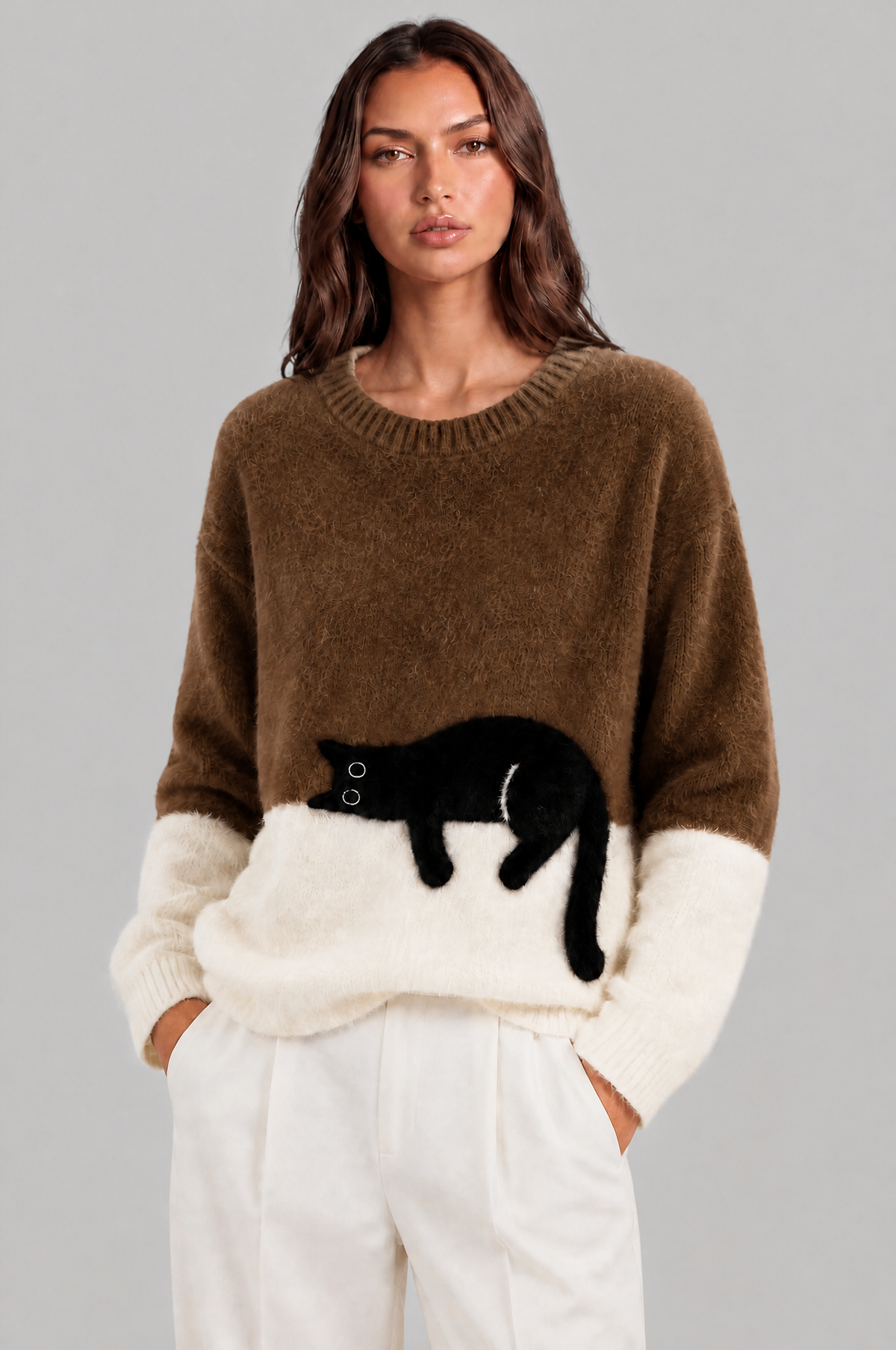 Oversized Fluffy Knit Cat Jumper Women Audrey Calvero