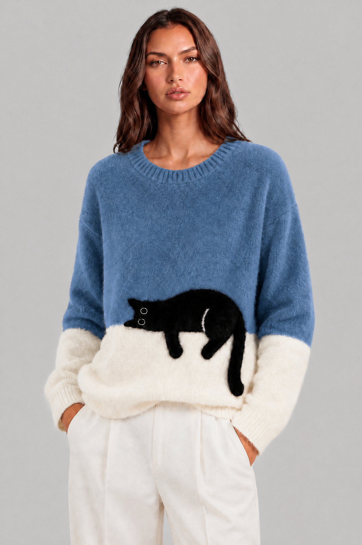 Oversized Fluffy Knit Cat Jumper Women Audrey Calvero