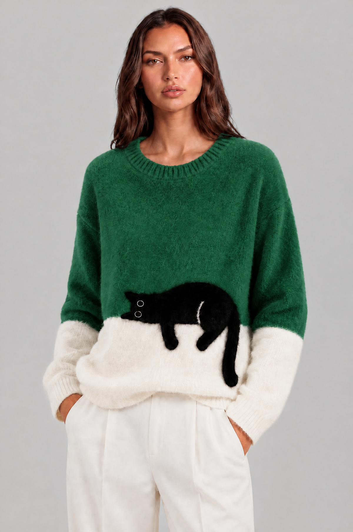 Oversized Fluffy Knit Cat Jumper Women Audrey Calvero