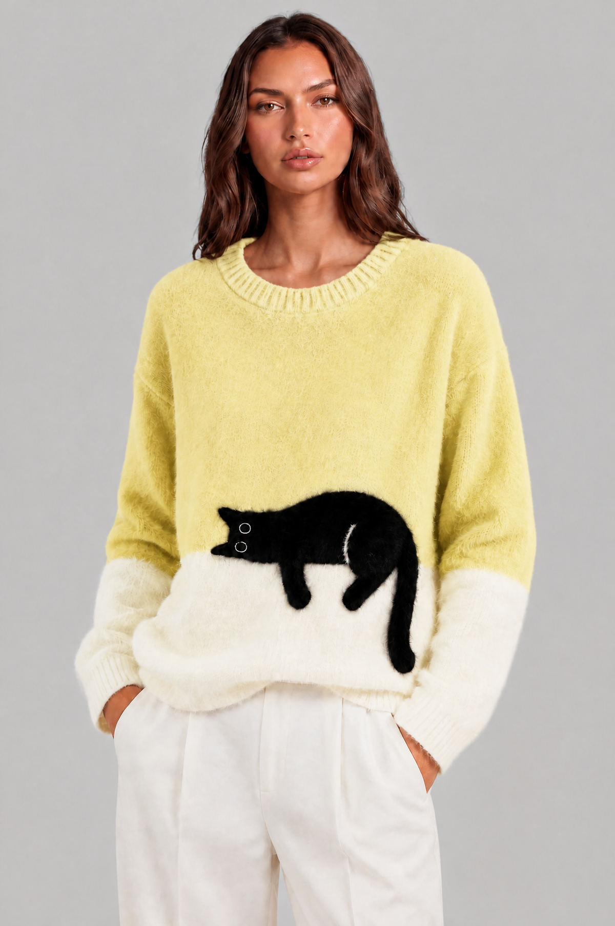 Oversized Fluffy Knit Cat Jumper Women Audrey Calvero