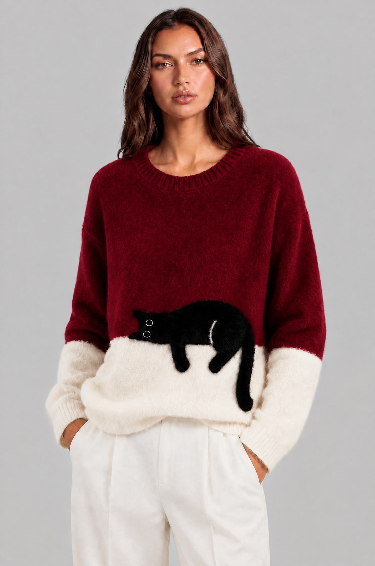 Oversized Fluffy Knit Cat Jumper Women Audrey Calvero
