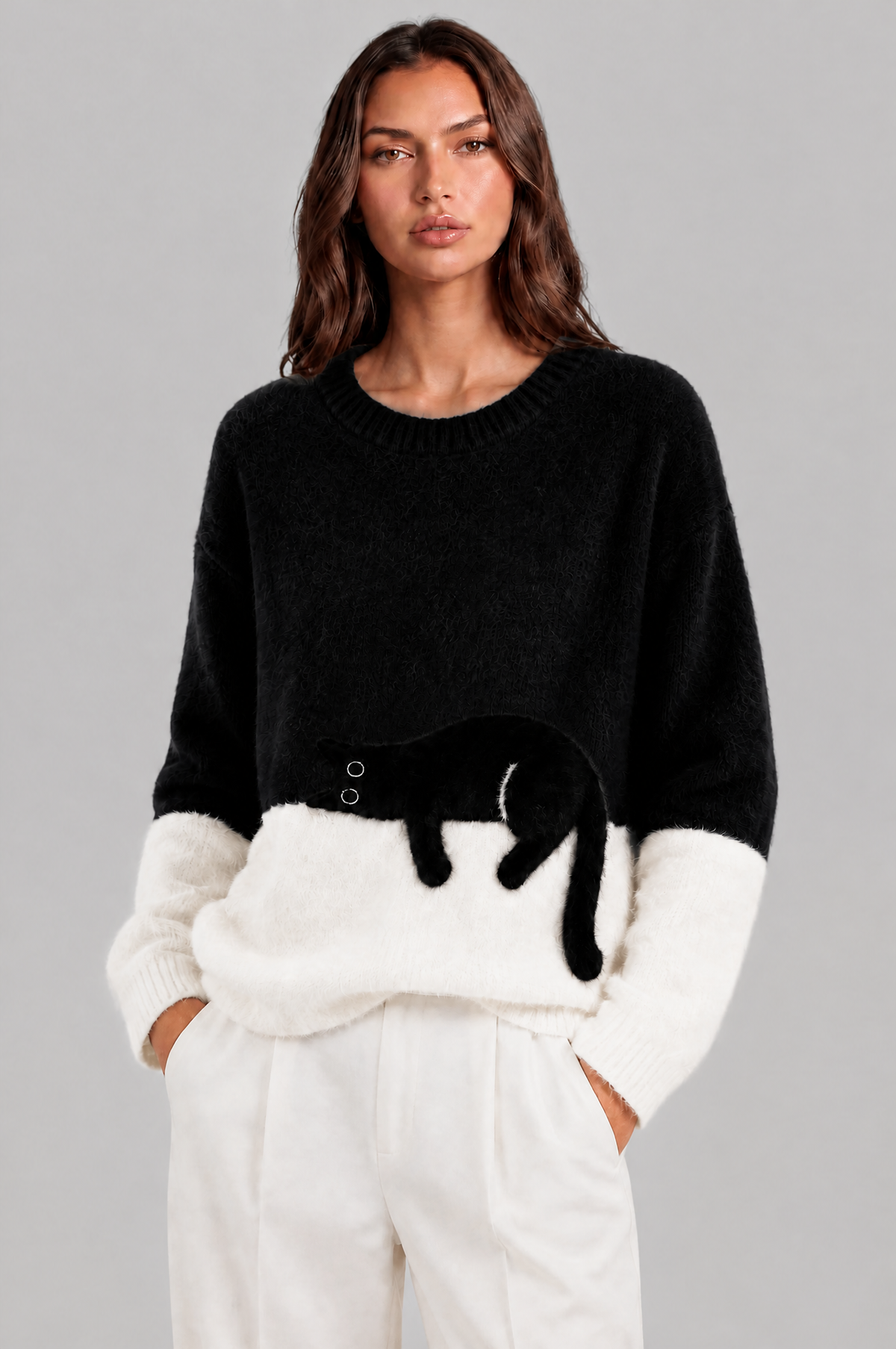 Oversized Fluffy Knit Cat Jumper Women Audrey Calvero