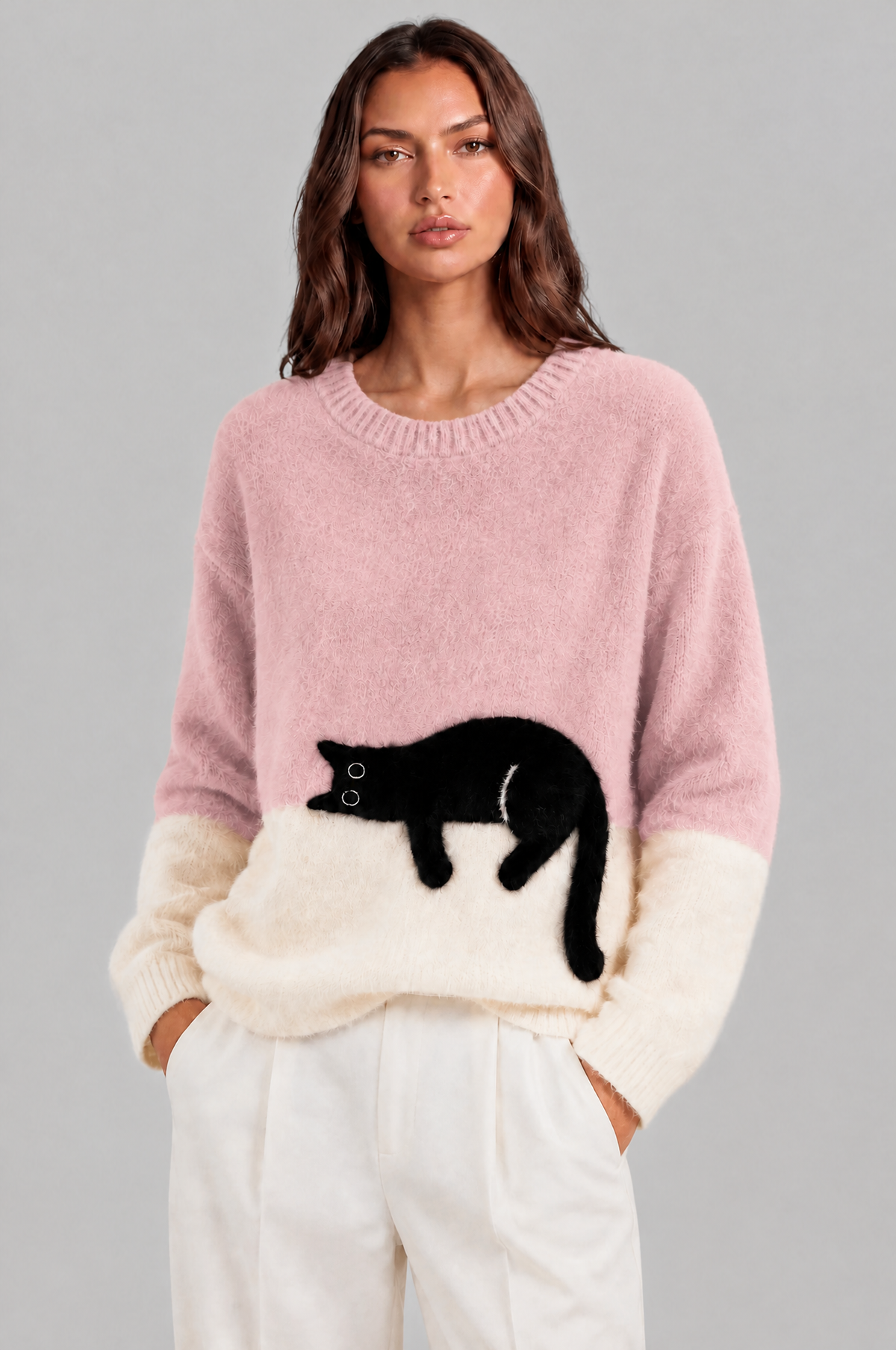 Oversized Fluffy Knit Cat Jumper Women Audrey Calvero