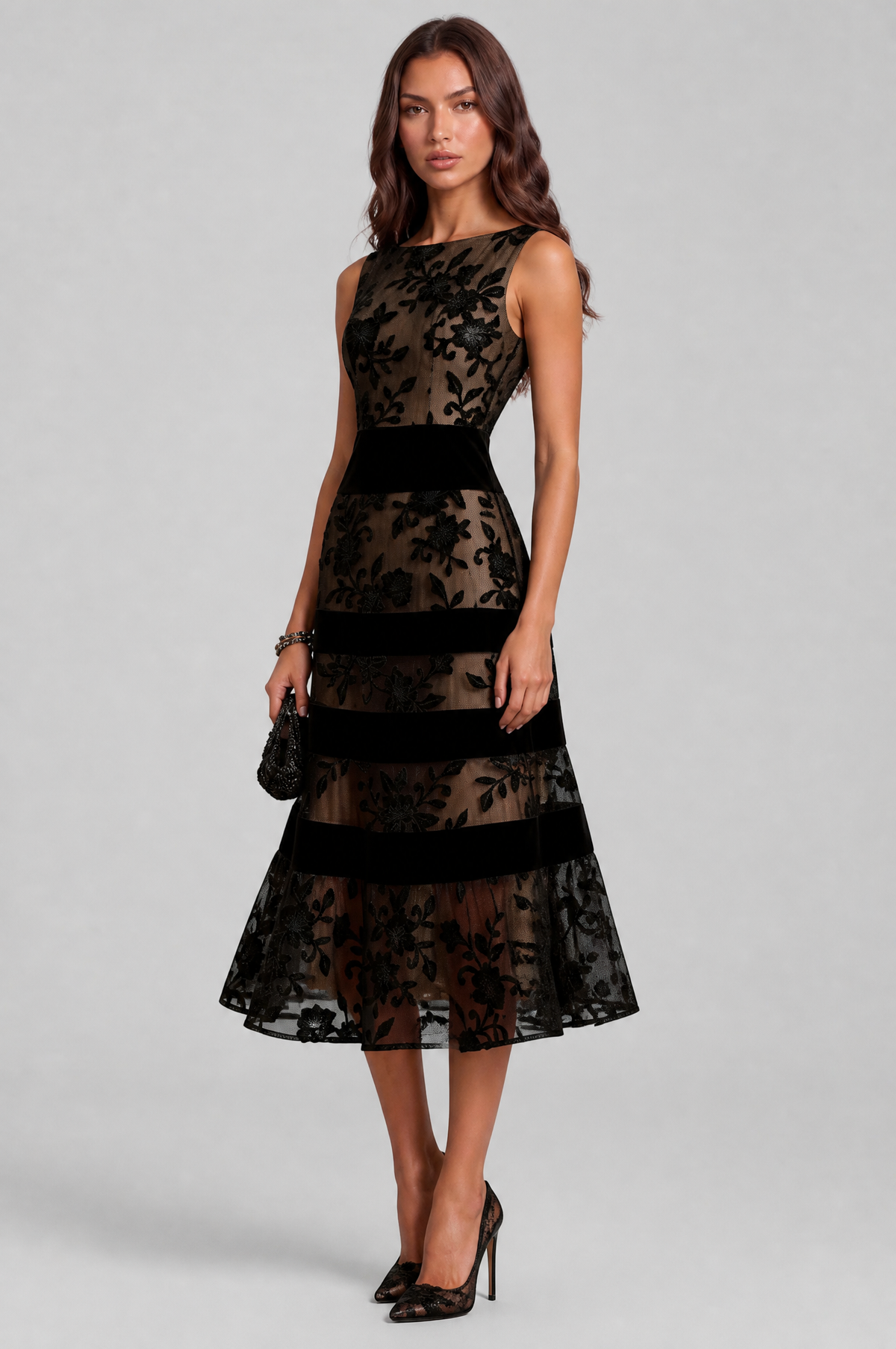 Wedding Guest Dress Women Floral Lace Midi Audrey Calvero