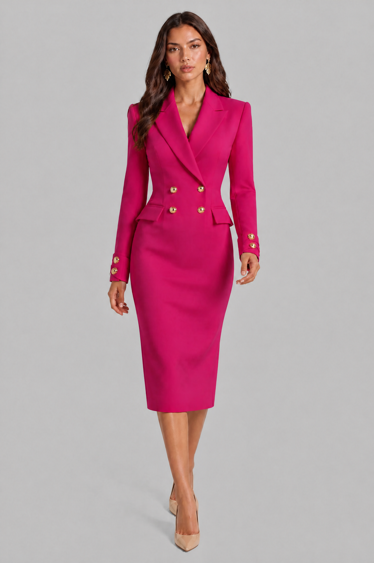 Double Breasted Blazer Dress Women Midi Audrey Calvero