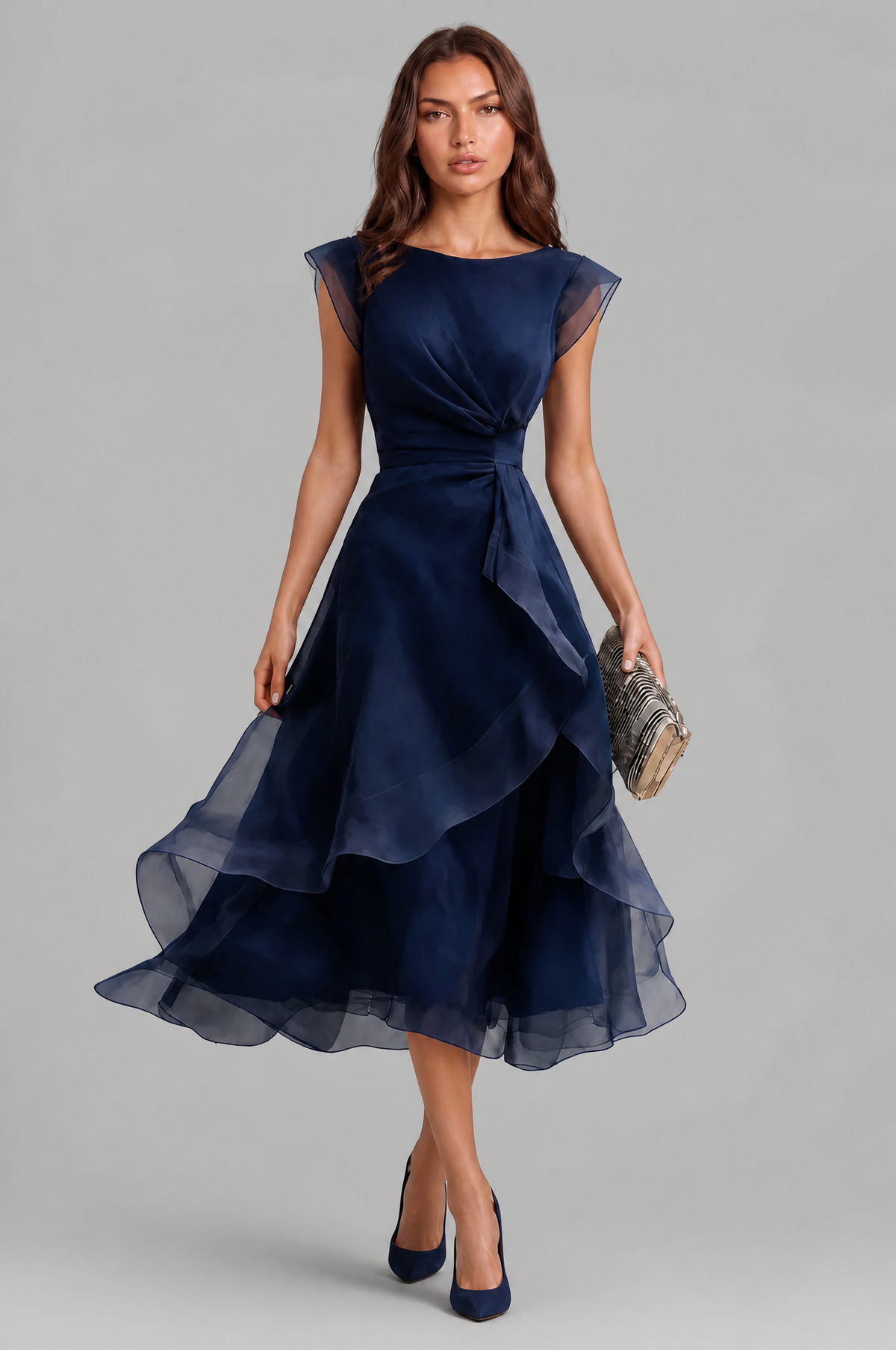 Layered Ruffle Wedding Guest Dress Women Midi Audrey Calvero