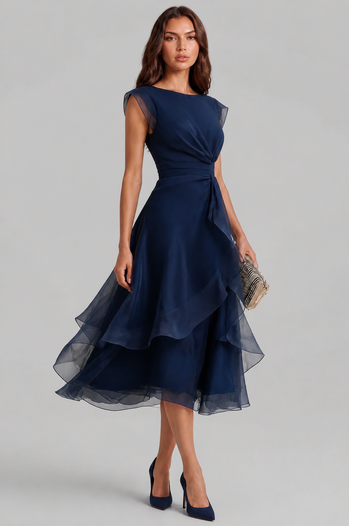 Layered Ruffle Wedding Guest Dress Women Midi Audrey Calvero