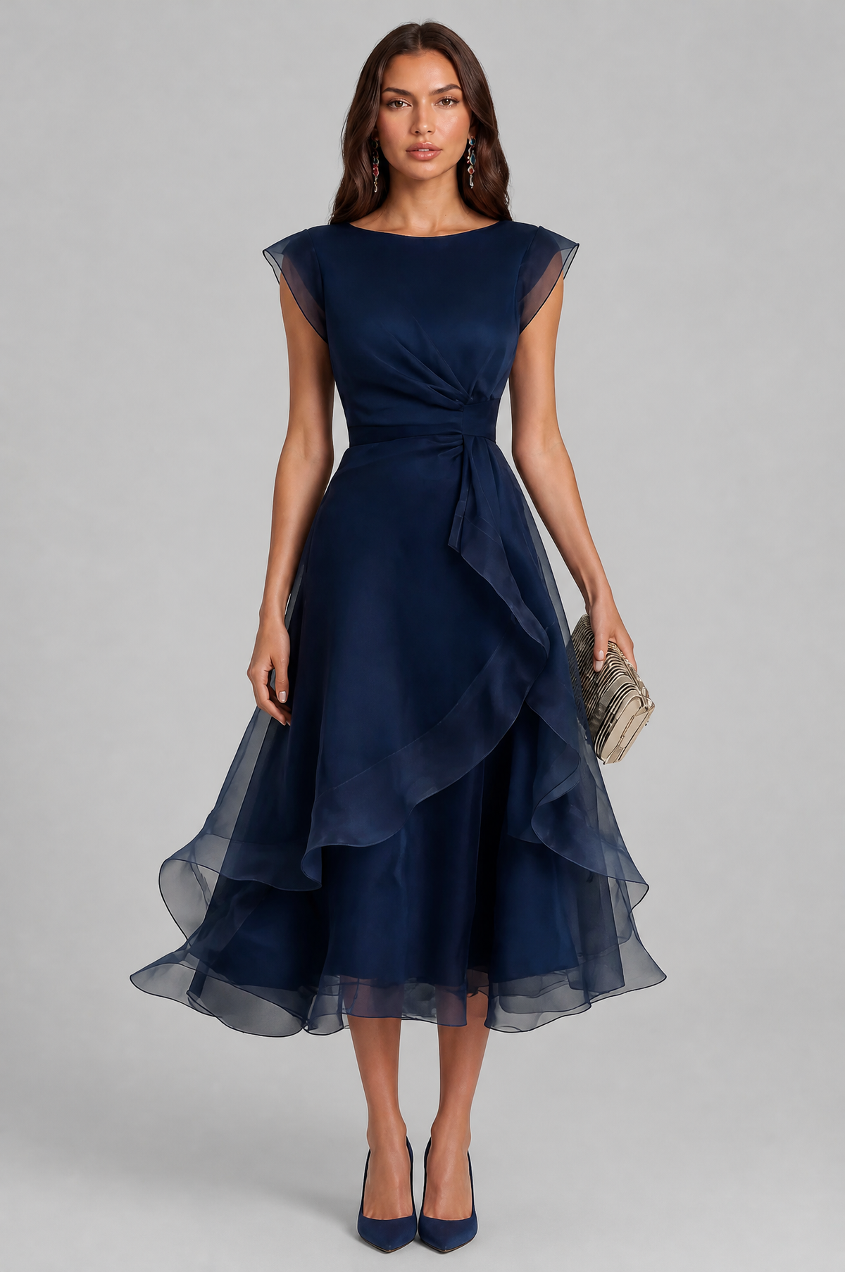 Layered Ruffle Wedding Guest Dress Women Midi Audrey Calvero