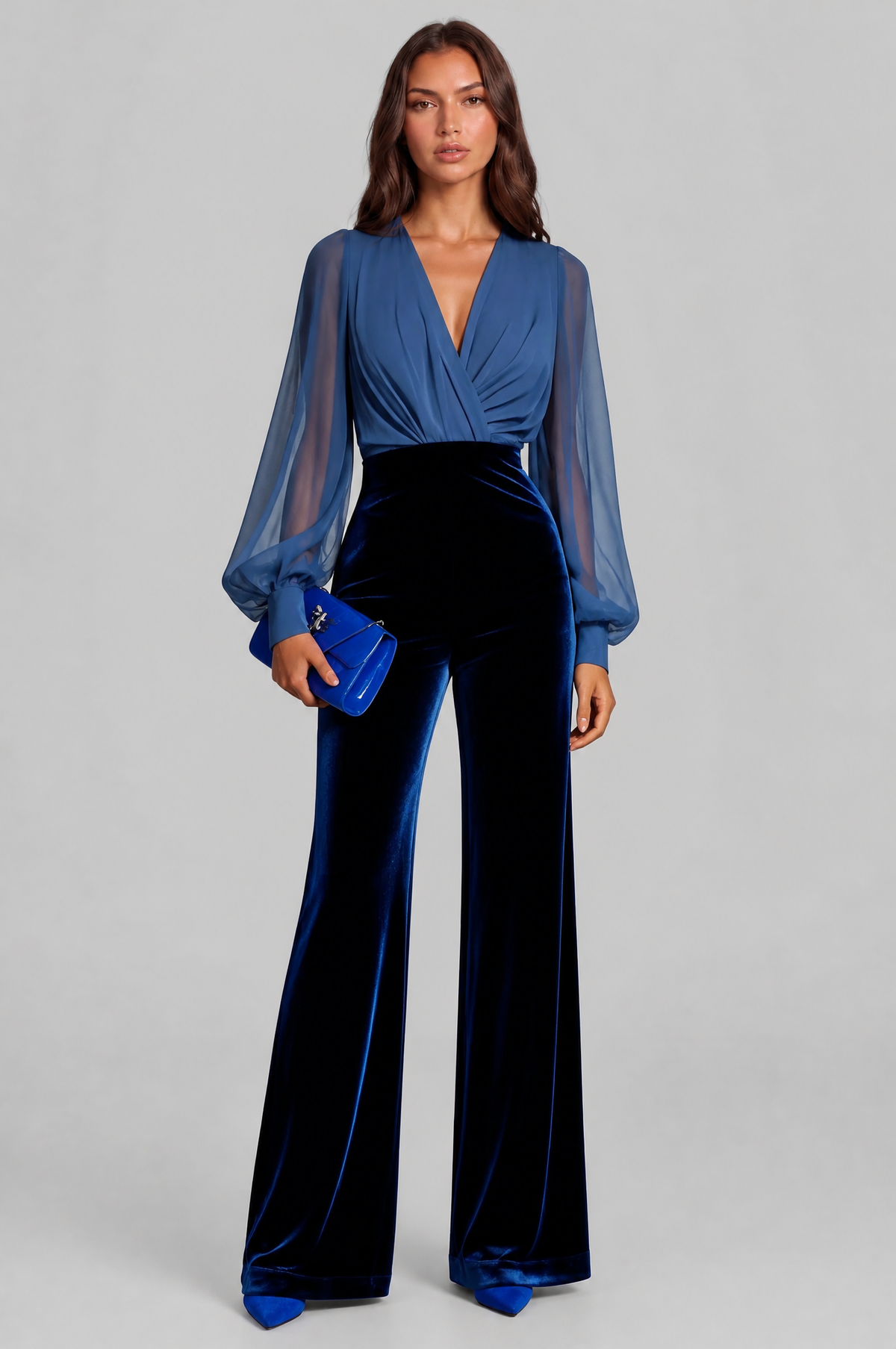 Wide Leg Velvet Jumpsuit Women Wrap Front Noor Laurent