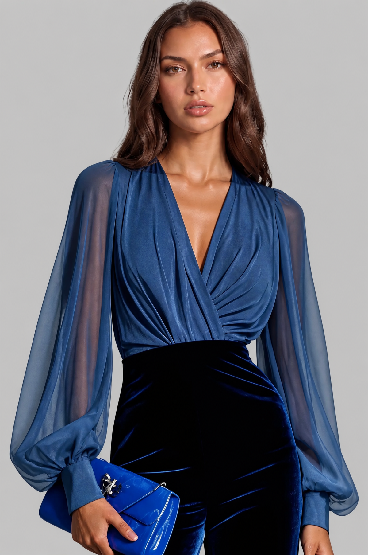 Wide Leg Velvet Jumpsuit Women Wrap Front Noor Laurent