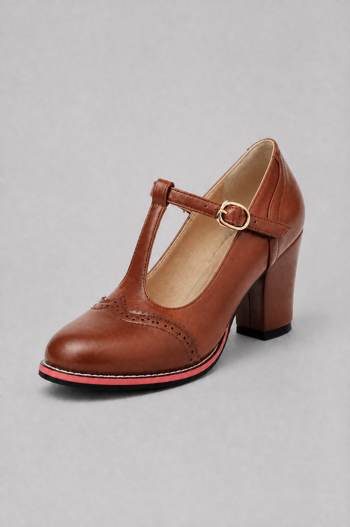 T Bar Mary Jane Shoes Women Block Heel Noor Laurent