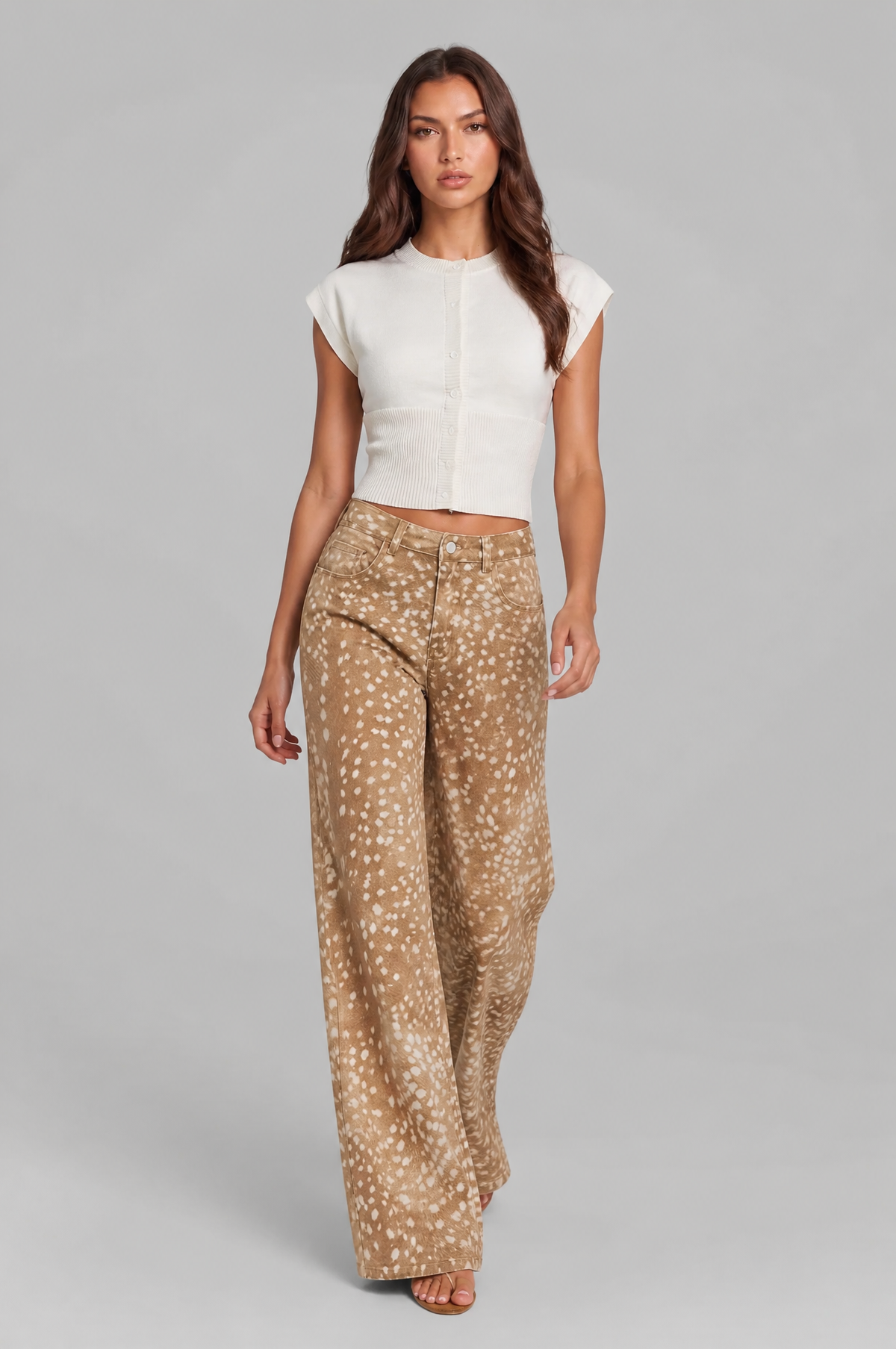 Bambi Spotted Print Wide Leg Jeans Women Audrey Calvero