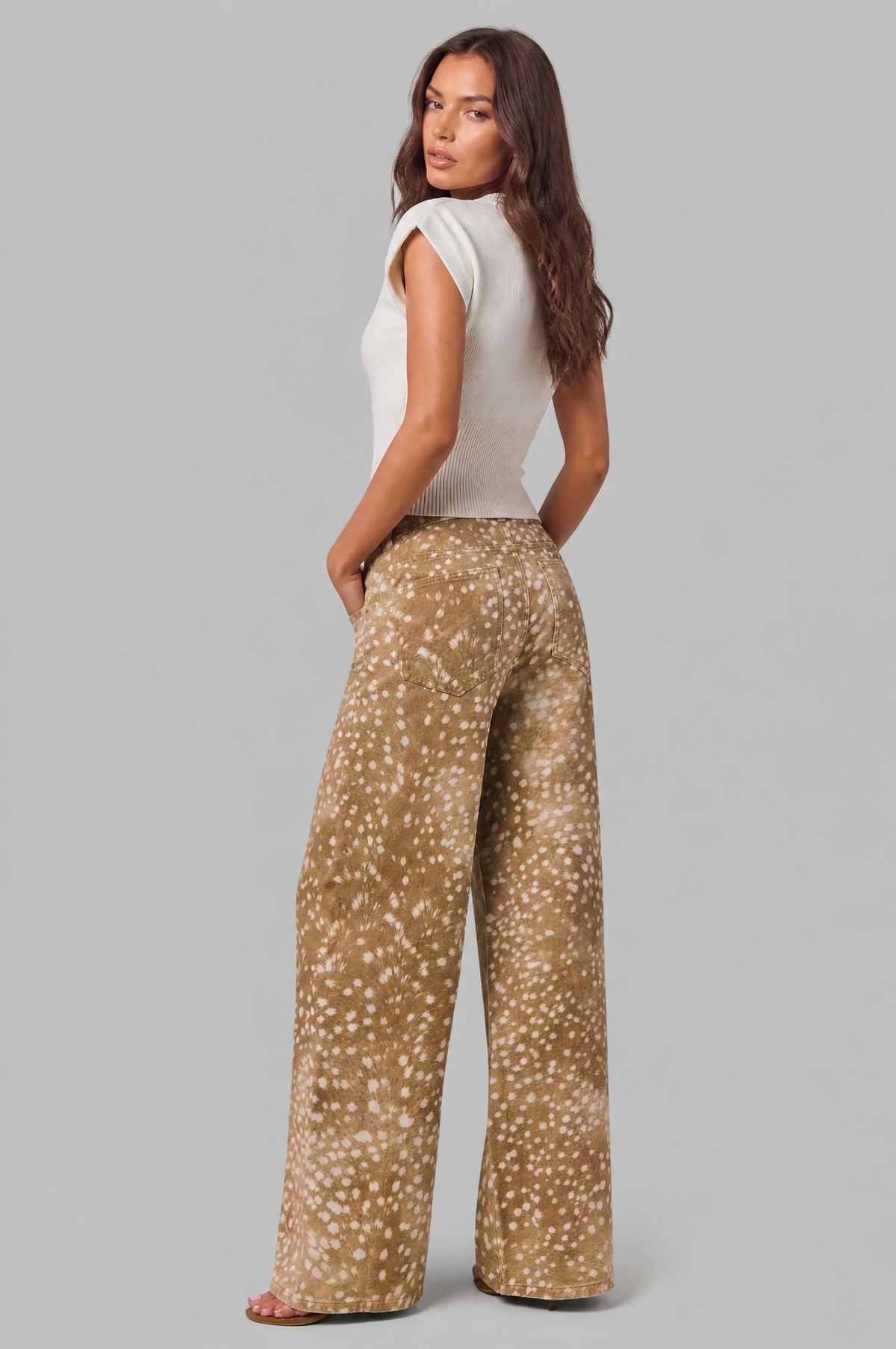 Bambi Spotted Print Wide Leg Jeans Women Audrey Calvero