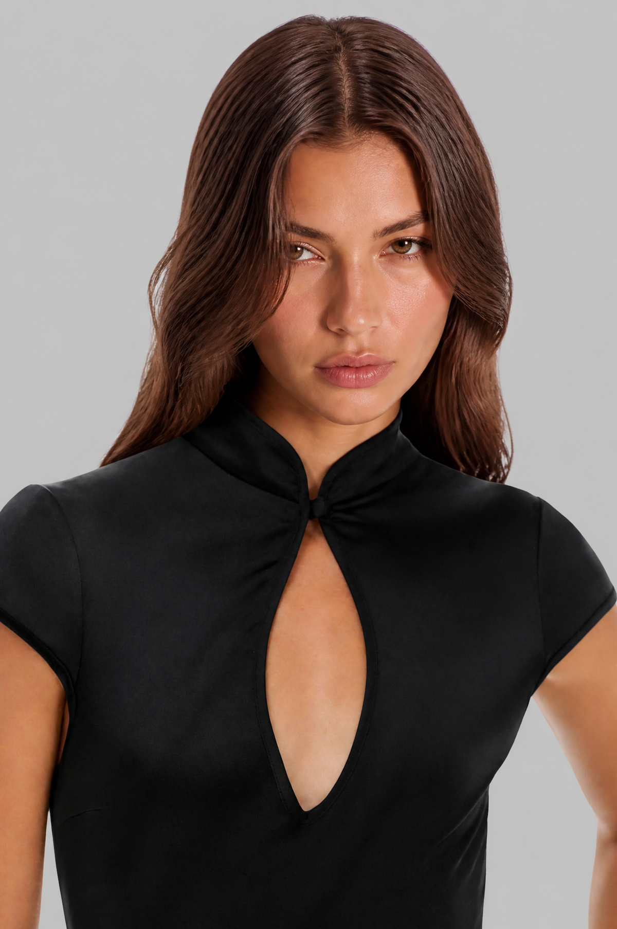 Keyhole Satin Mini Dress Women High Neck Noor Laurent