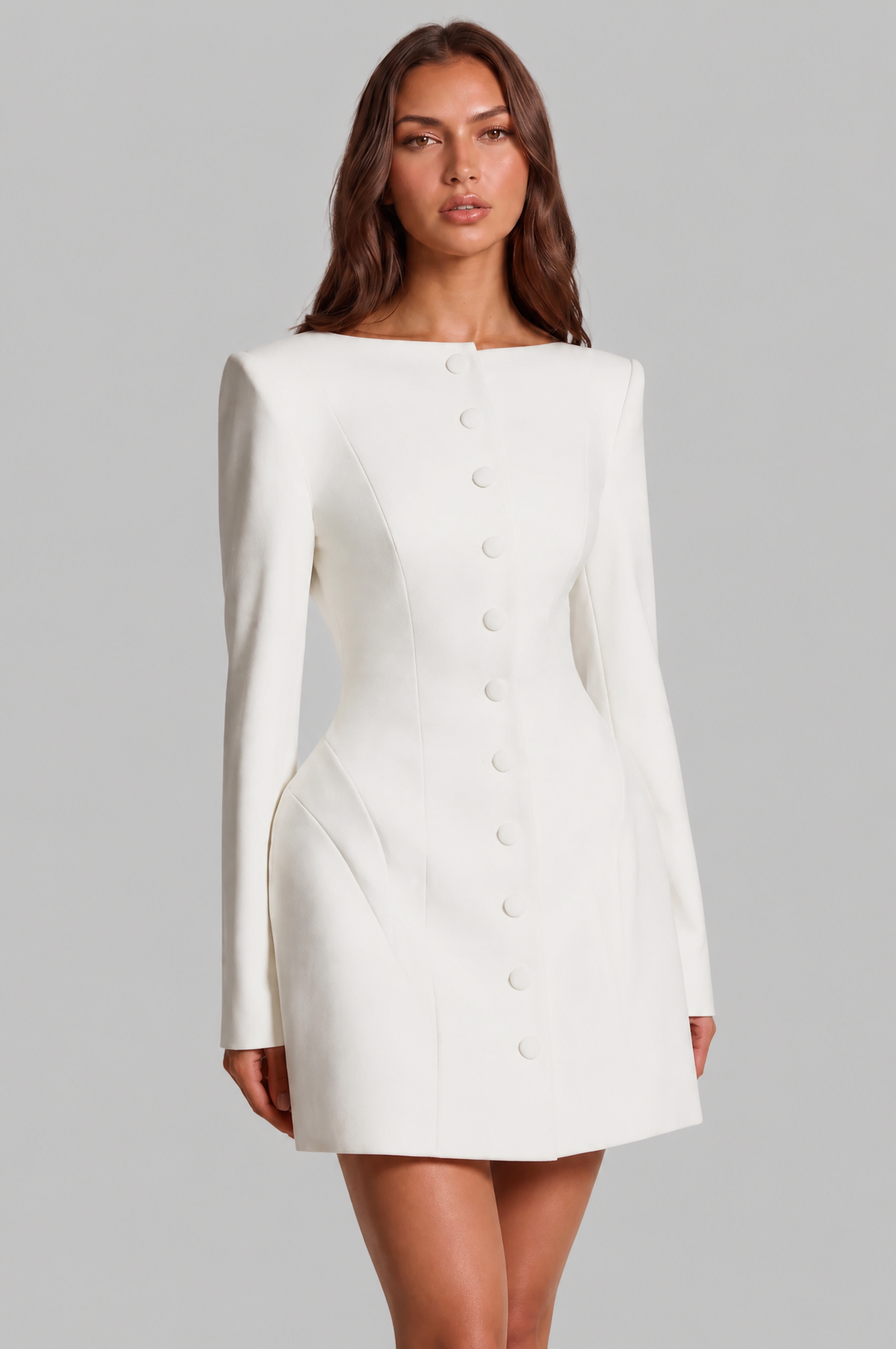 Tailored Long Sleeve Mini Dress Women Button Front Noor Laurent