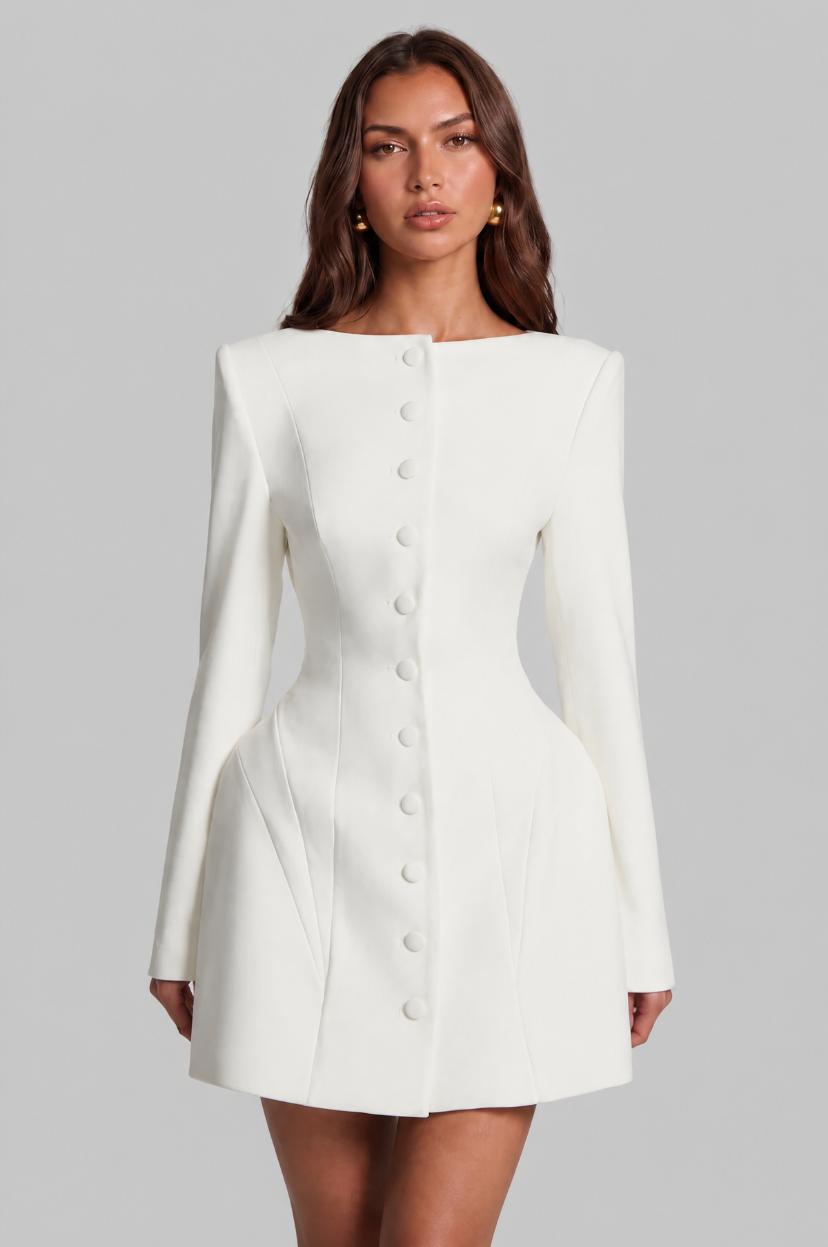 Tailored Long Sleeve Mini Dress Women Button Front Noor Laurent