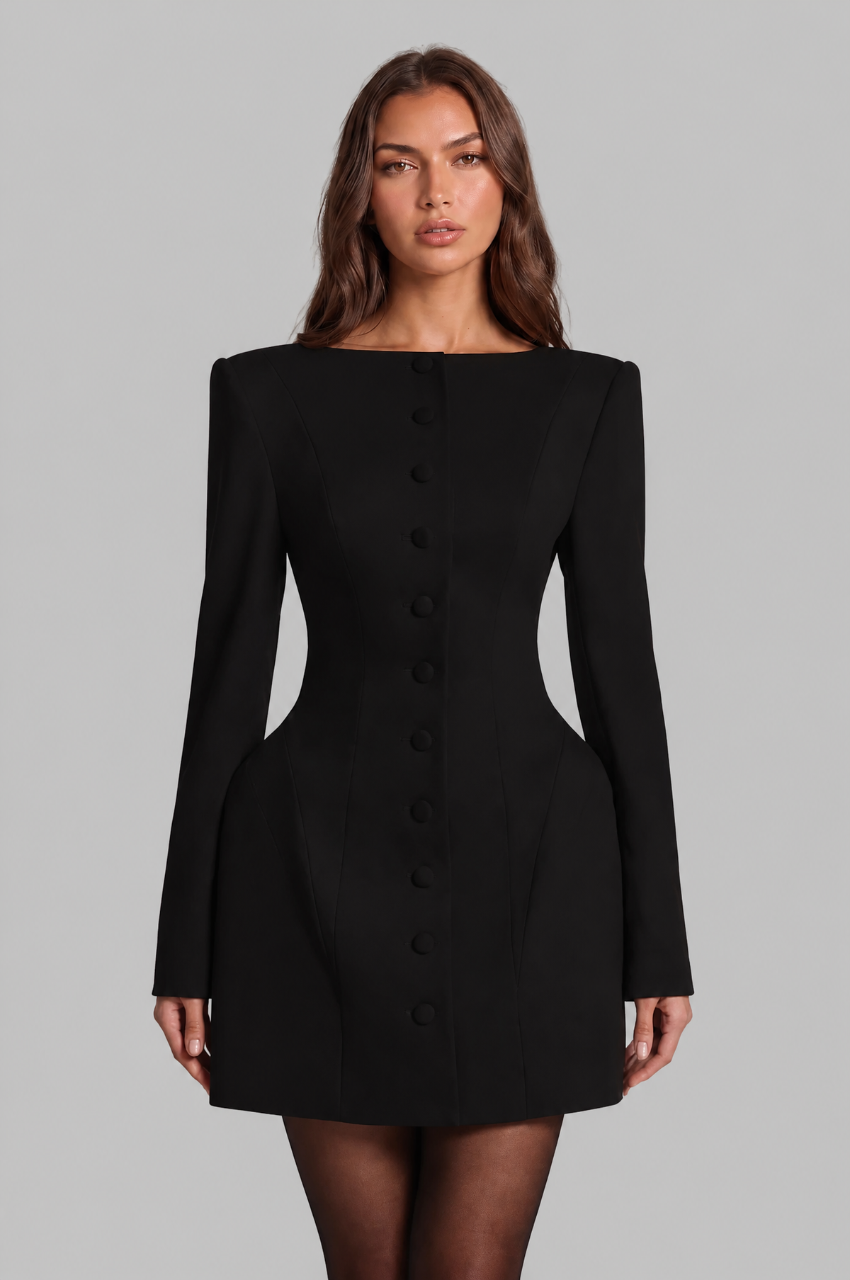 Tailored Long Sleeve Mini Dress Women Button Front Noor Laurent
