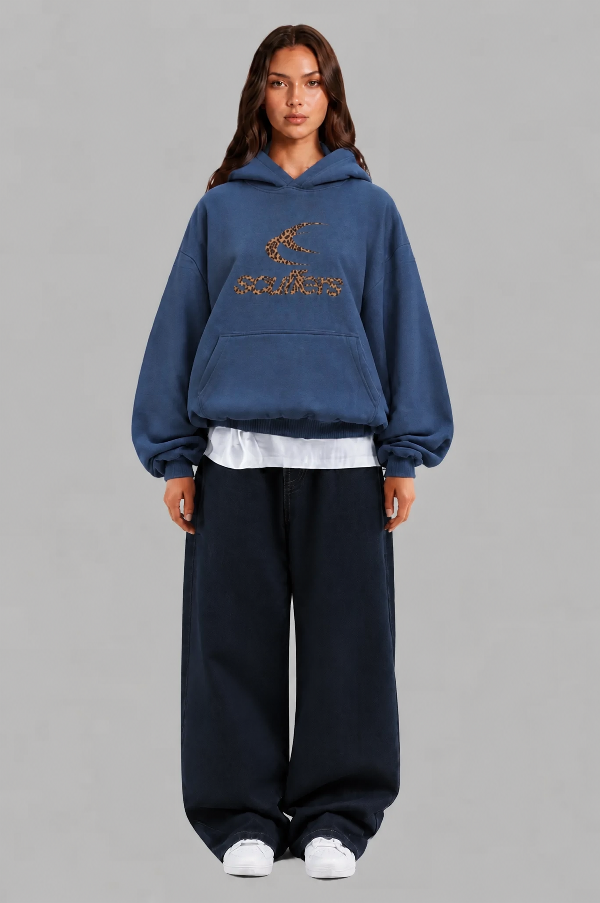 Oversized Leopard Print Logo Pullover Hoodie Audrey Calvero