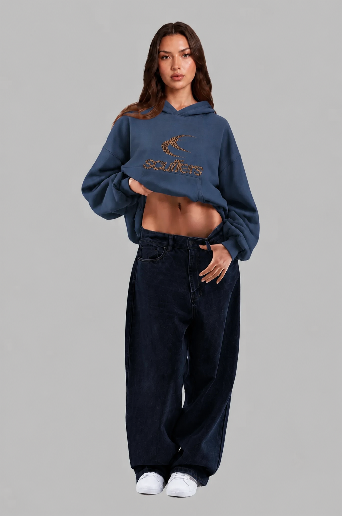 Oversized Leopard Print Logo Pullover Hoodie Audrey Calvero