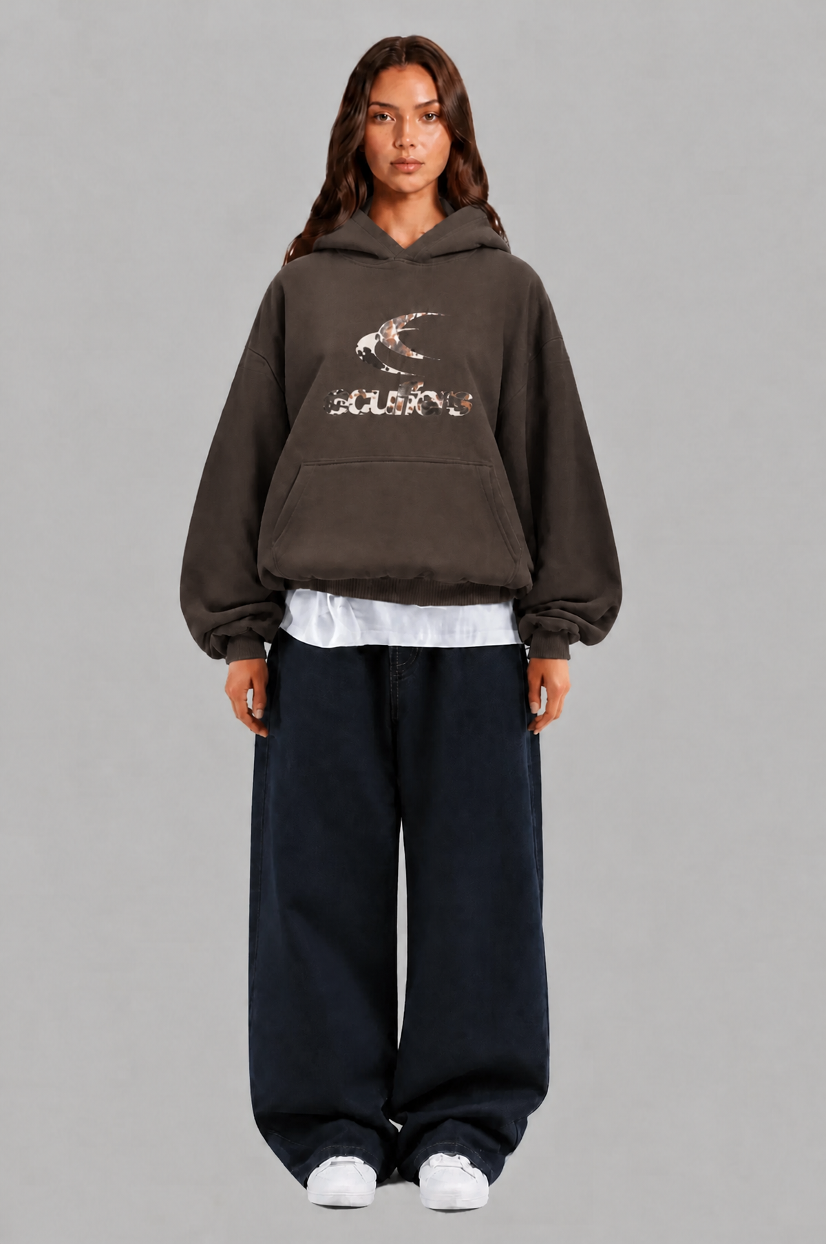 Oversized Leopard Print Logo Pullover Hoodie Audrey Calvero