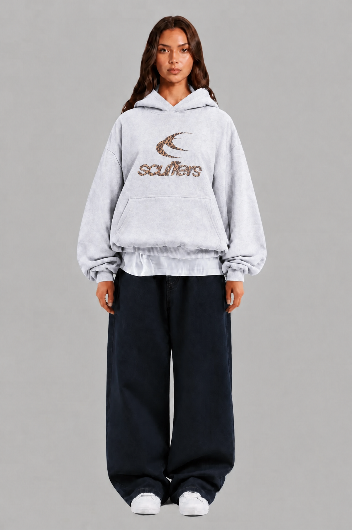 Oversized Leopard Print Logo Pullover Hoodie Audrey Calvero