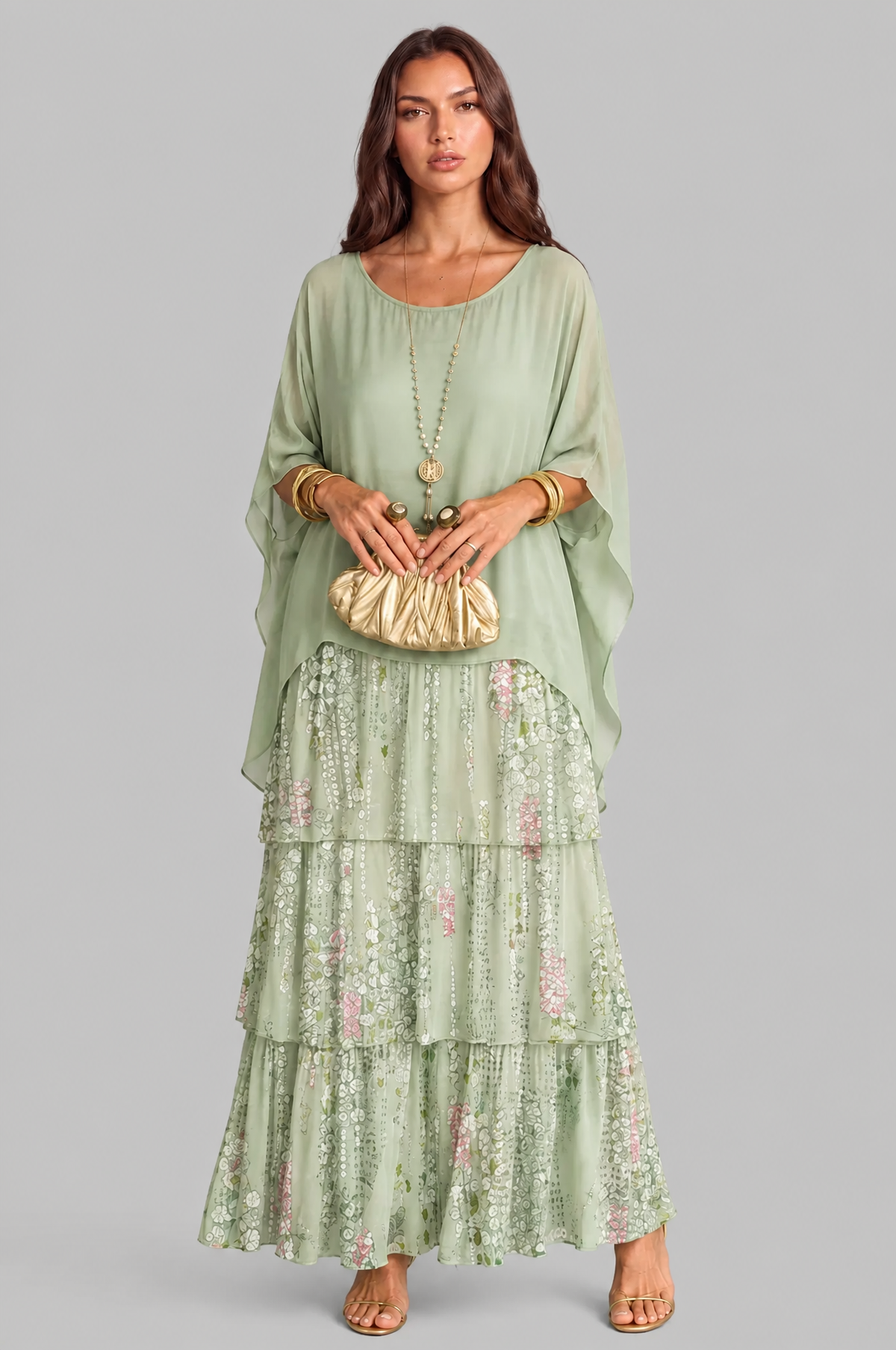 Tiered Chiffon Maxi Dress Audrey Calvero
