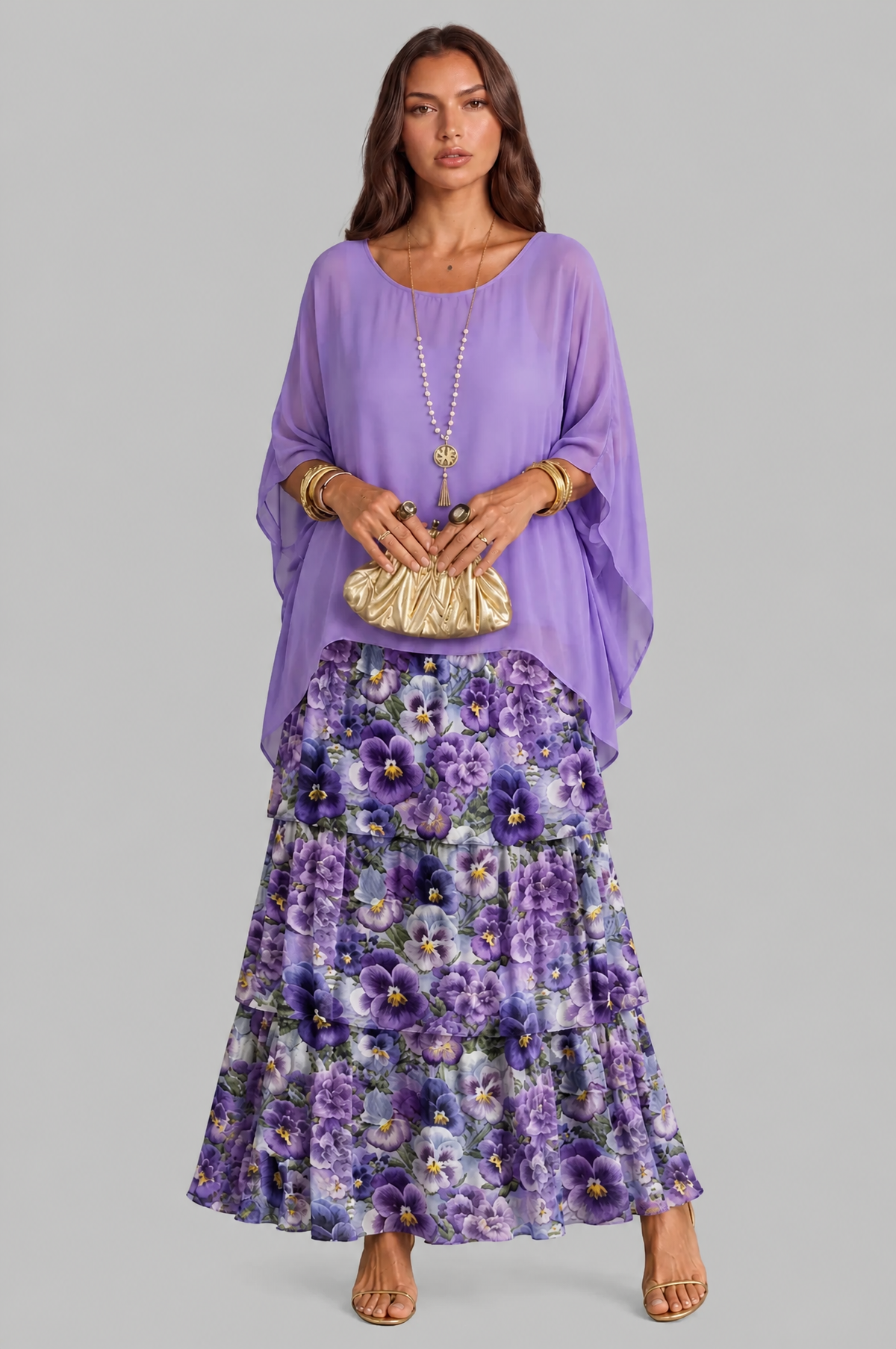 Tiered Chiffon Maxi Dress Audrey Calvero